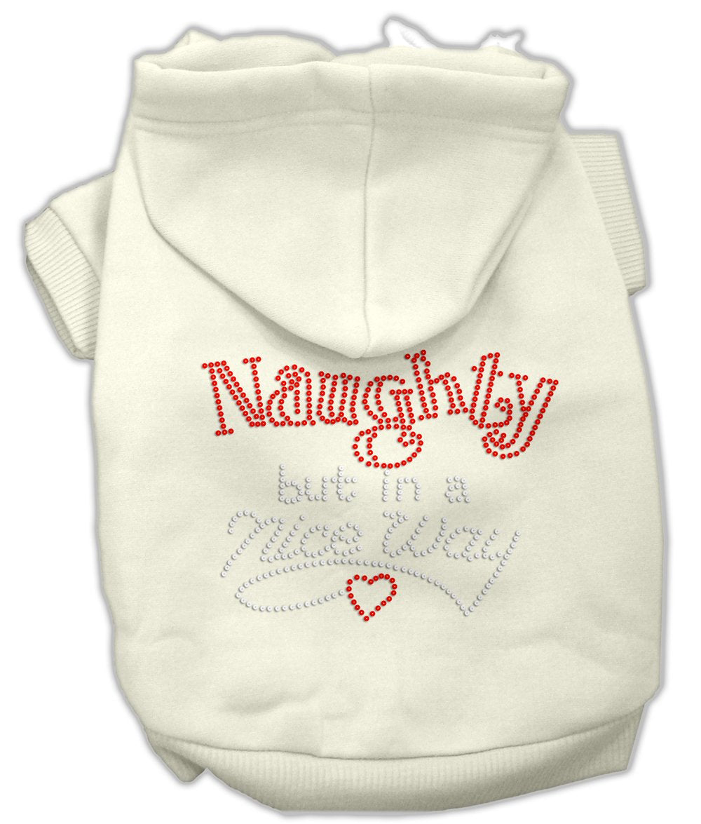 Christmas Rhinestone Pet, Dog & Cat Hoodie, "Naughty, But In A Nice Way" Cream MD (6-10 lbs.)