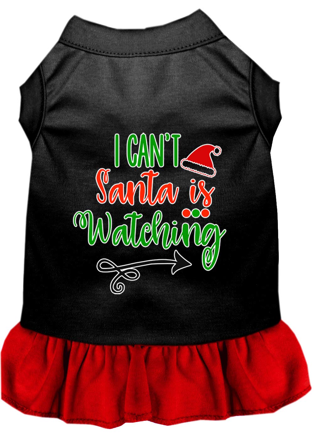 Christmas Pet Dog & Cat Dress Screen Printed, "I Can't, Santa Is Watching" Black W/Red 3XL (25-35 lbs.)