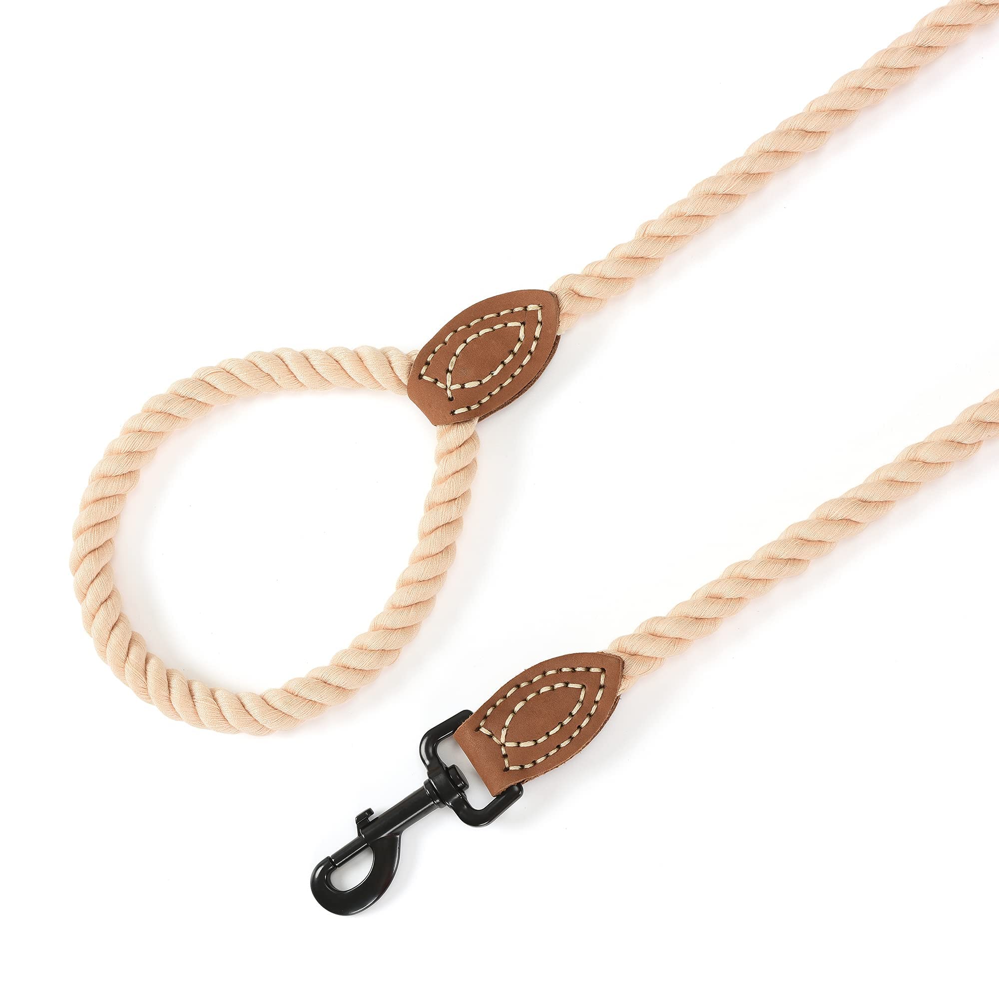Mile High Life Dog Leash | Braided Cotton Rope Dog Leashes With Leather Tailor Tip | 6 Feet Dog Leash W Heavy Duty Metal Clasp | Wedding Dog Leash (Light Brown, 72Inches)