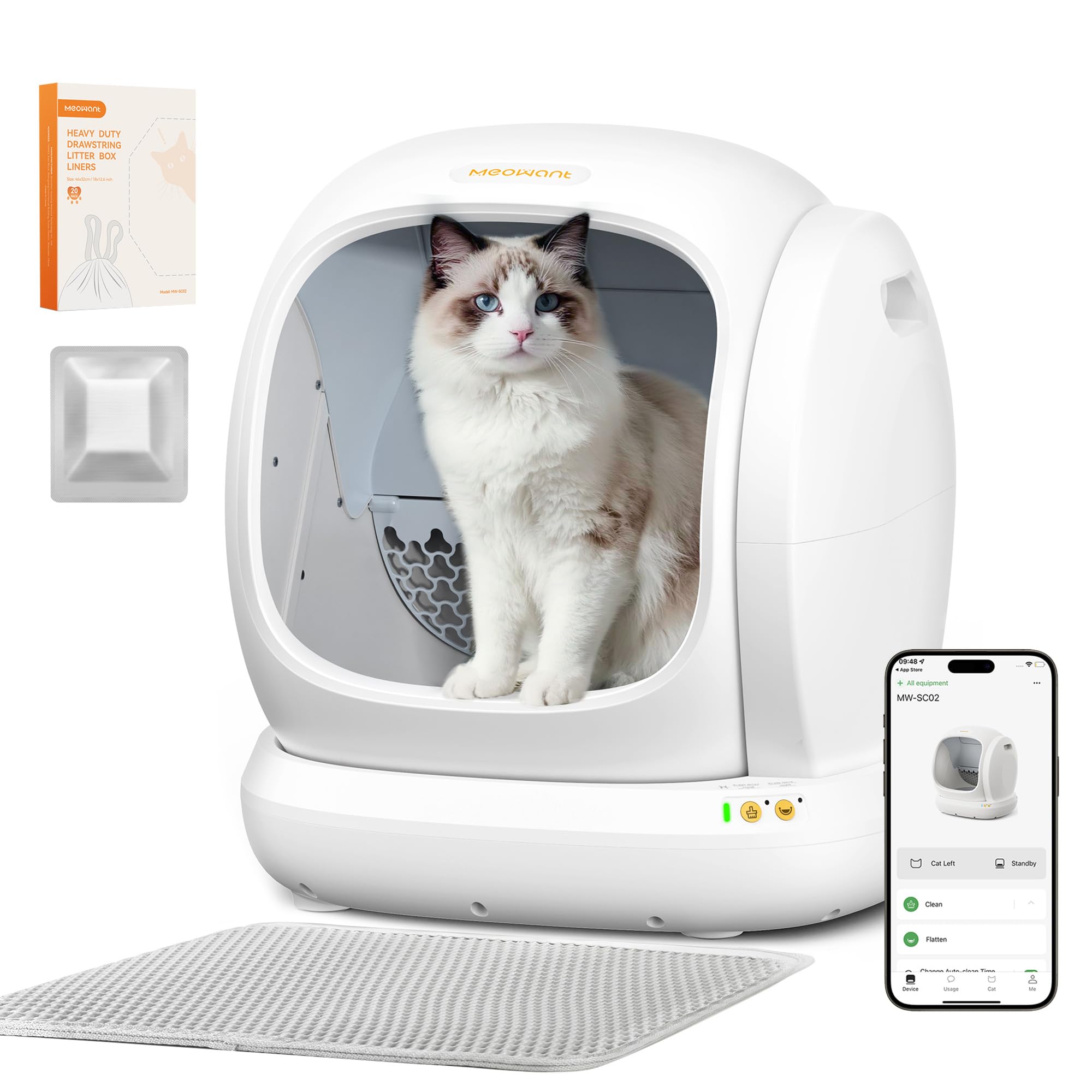 MeoWant Automatic Cat Litter Box, Large Opening Self Cleaning Litter Box with Safety Protection for Multiple Cats, App Control,