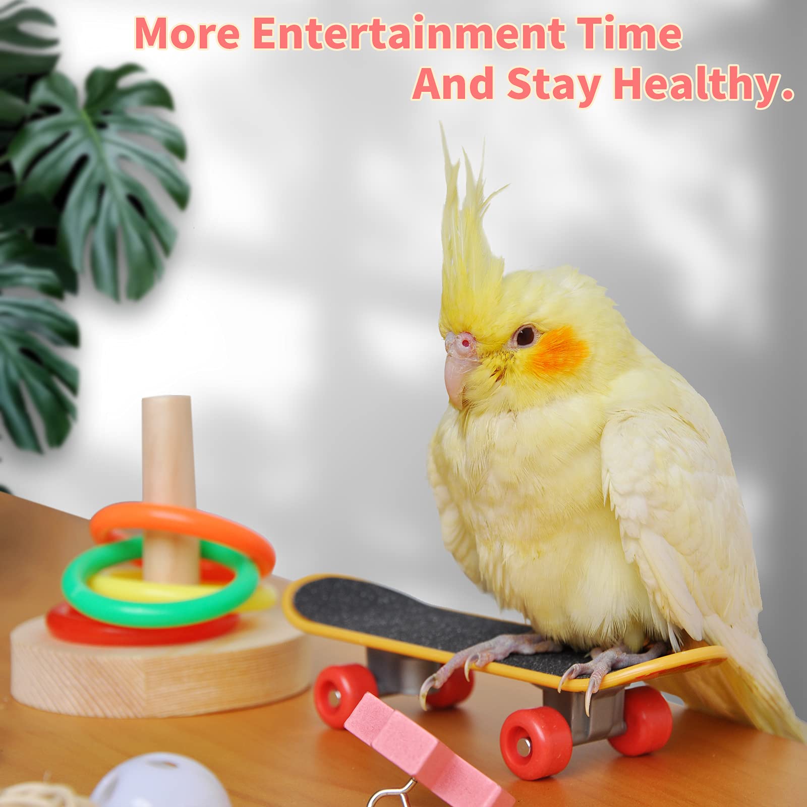Bird Toys For Parakeets,5pcs Parrot Toys Set (Include Bird Basketball Toy?Bird Skateboard?Bird Stacking Toy?Parrot Wooden Block