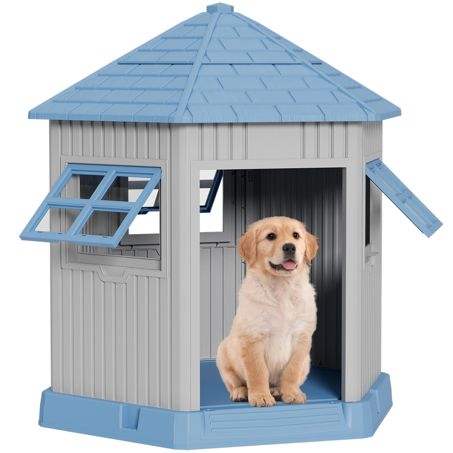 Durable Dog House Indoor Outdoor for Small Medium Dogs, Weatherproof Puppy Shelter with Elevated Floor & Air Vents, Easy Clean a