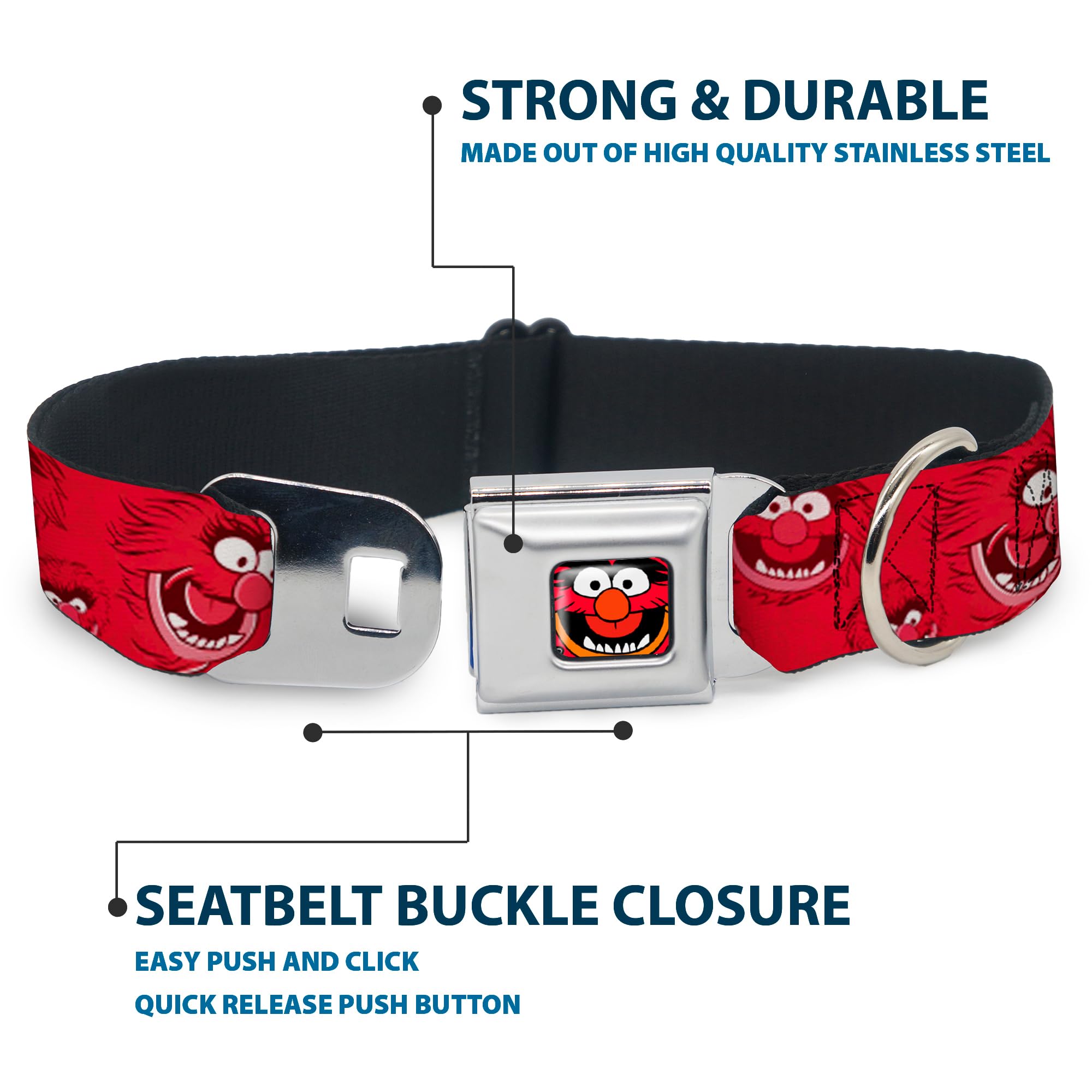 Buckle-Down Seatbelt Buckle Dog Collar - Animal Expressions Scattered Reds - 1' Wide - Fits 15-26' Neck - Large