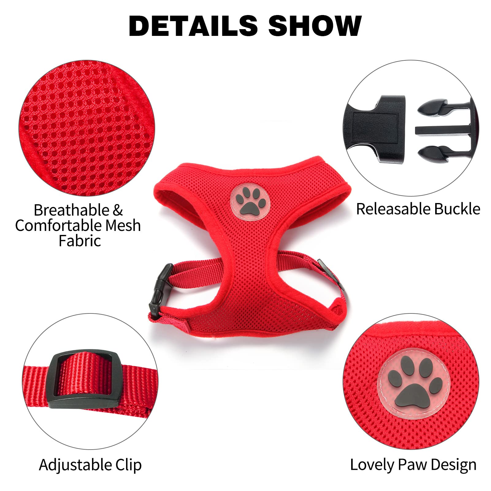 BINGPET No Pull Dog Harness, Medium Red Mesh Vest for Small Dogs, Breathable Polyester, Model BB5001C020