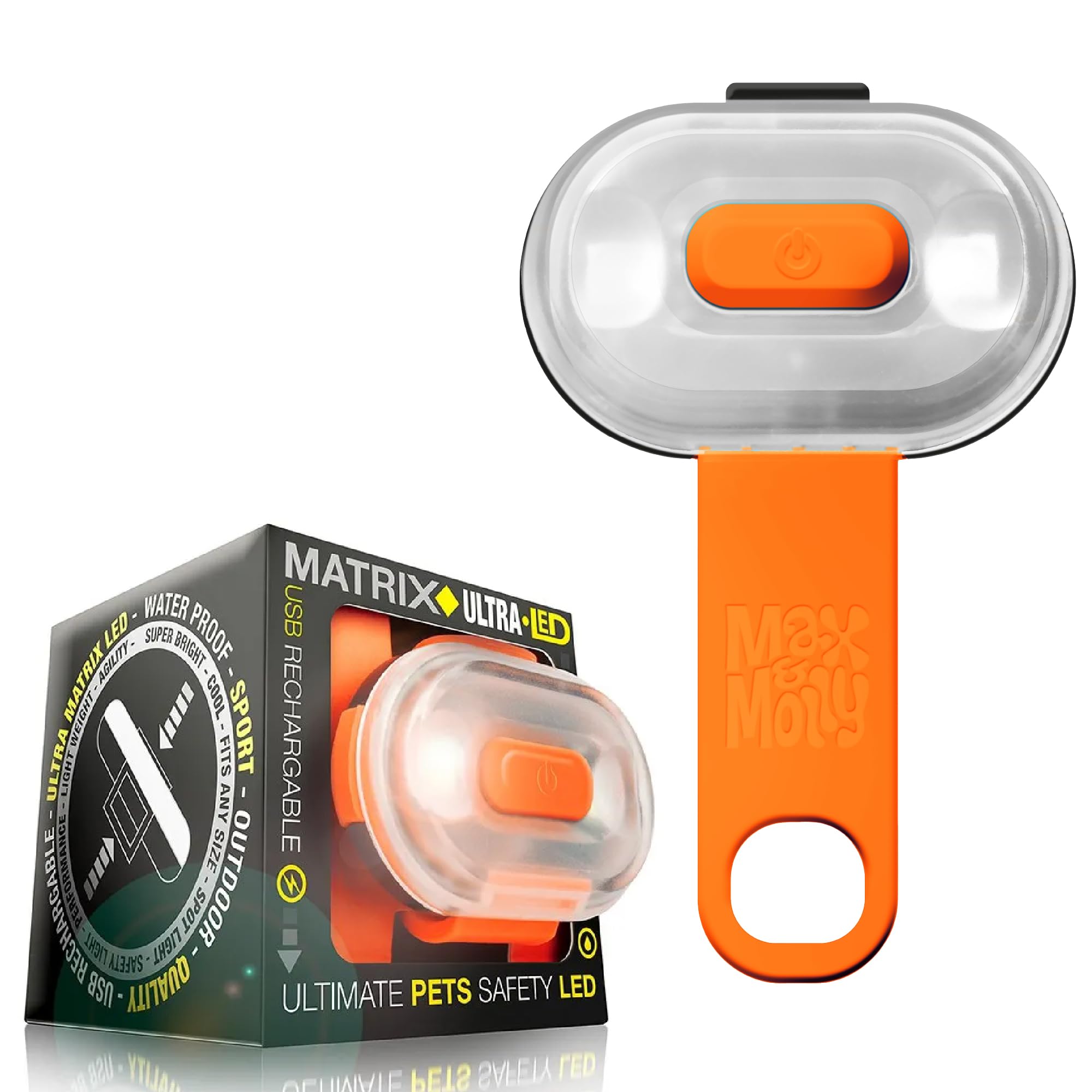 Max & Molly USB Rechargeable LED Dog Collar Light - Waterproof Safety Light for Night Walks, Hiking, Running, Biking