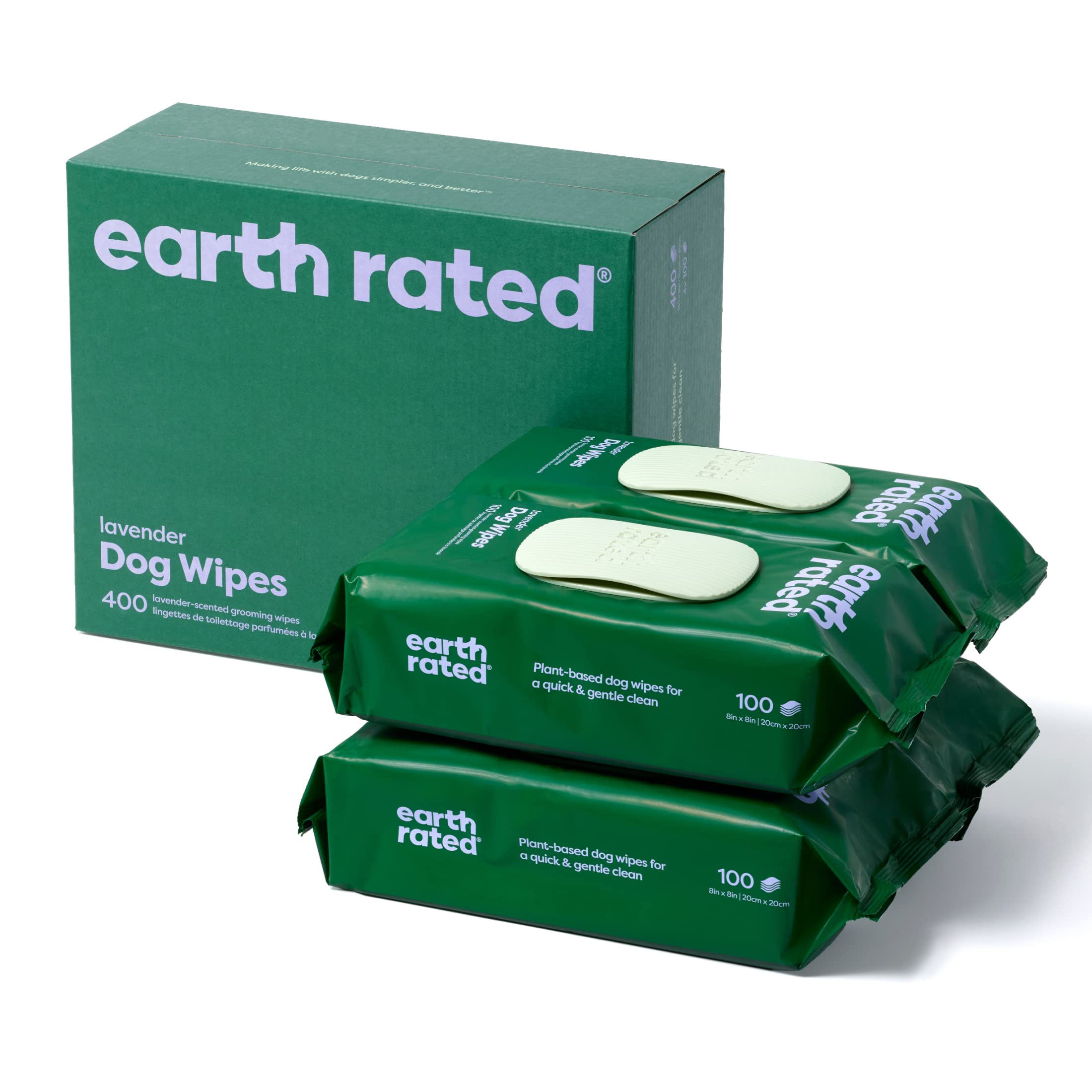 Earth Rated Hypoallergenic Dog Wipes, Cleaning And Odor-Controlling Grooming For Paws, Body, And Butt, Perfect For Puppy And Adult Dogs, Lavender Scent, 400 Count