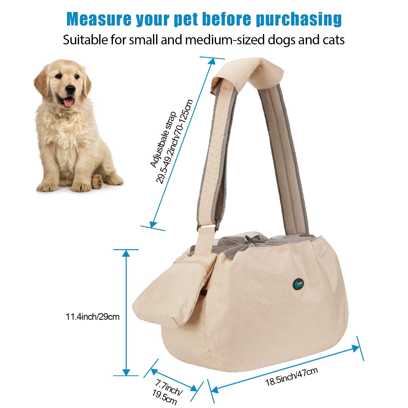 Ownpets Pet Sling Carrier, Fits 15 to 20lbs Extra-Large Dog/Cat Sling Carrier Reversible and Hands-Free Dog Bag with Adjustable