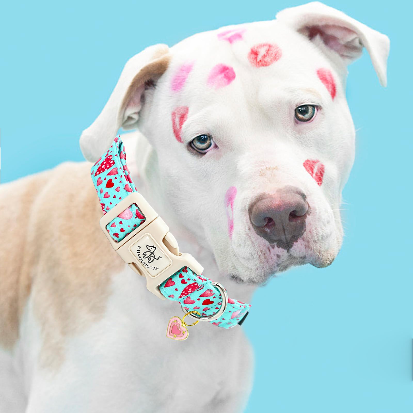Elegant Little Tail Dog Collar, Pink Heart Dog Collar For Small Dogs, Female Or Male Adjustable Cotton Pet Collar With Quick Rel