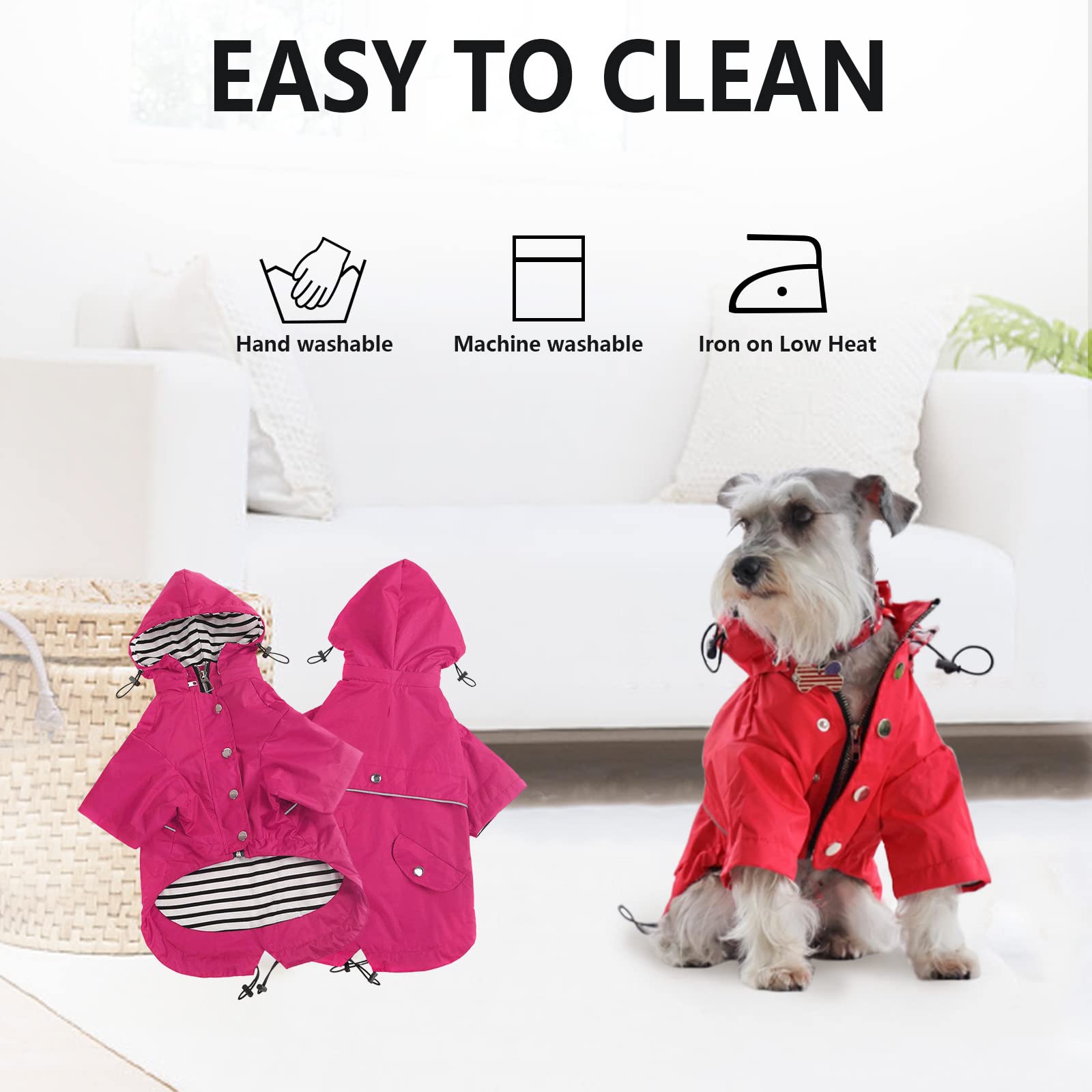 Morezi Dog Zip Up Dog Raincoat With Reflective Buttons, Rain/Water Resistant, Adjustable Drawstring, Removable Hood, Stylish Premium Dog Raincoats - Size Xs To Xxl Available - Pink - S