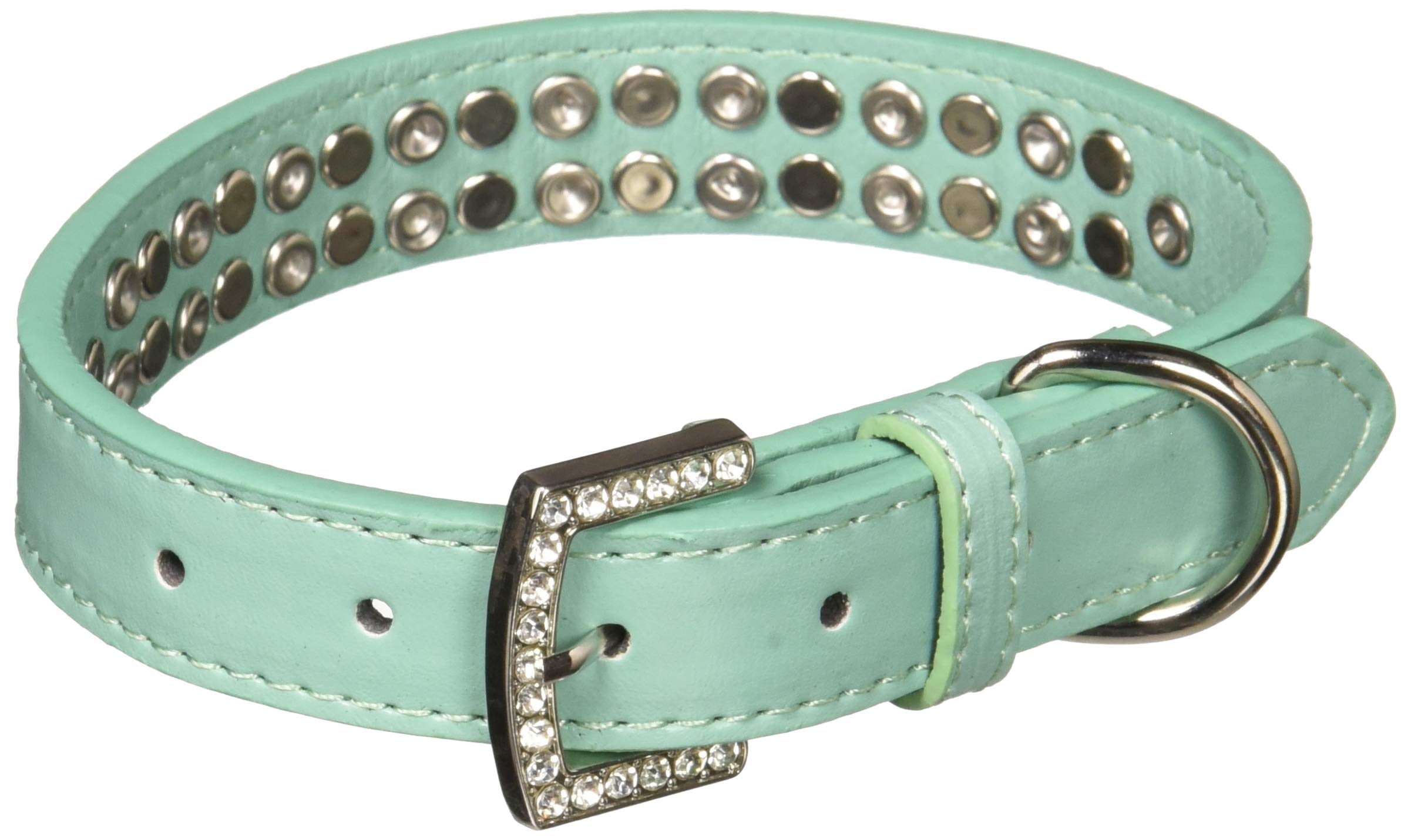 Dog, Puppy & Pet Fashion Collar, "Two Row Pearl And Clear Crystal Rimsets" Aqua 16