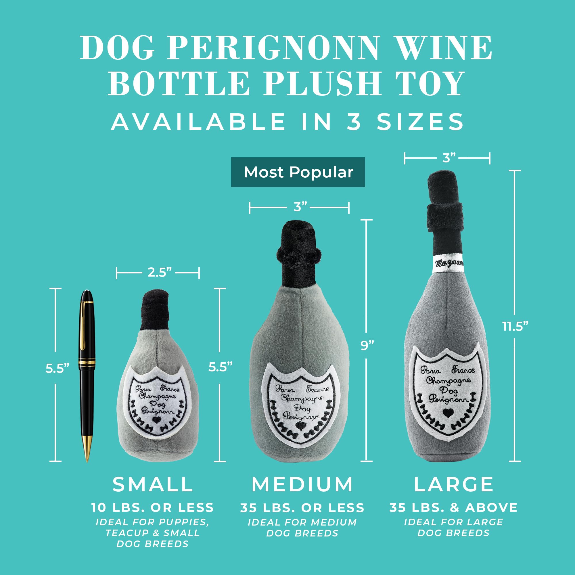 Haute Diggity Dog Champagne Dog Perignonn, Plush Designer Dog Toys with Interactive Squeaker, Stimulating Pet Enrichment, Machin