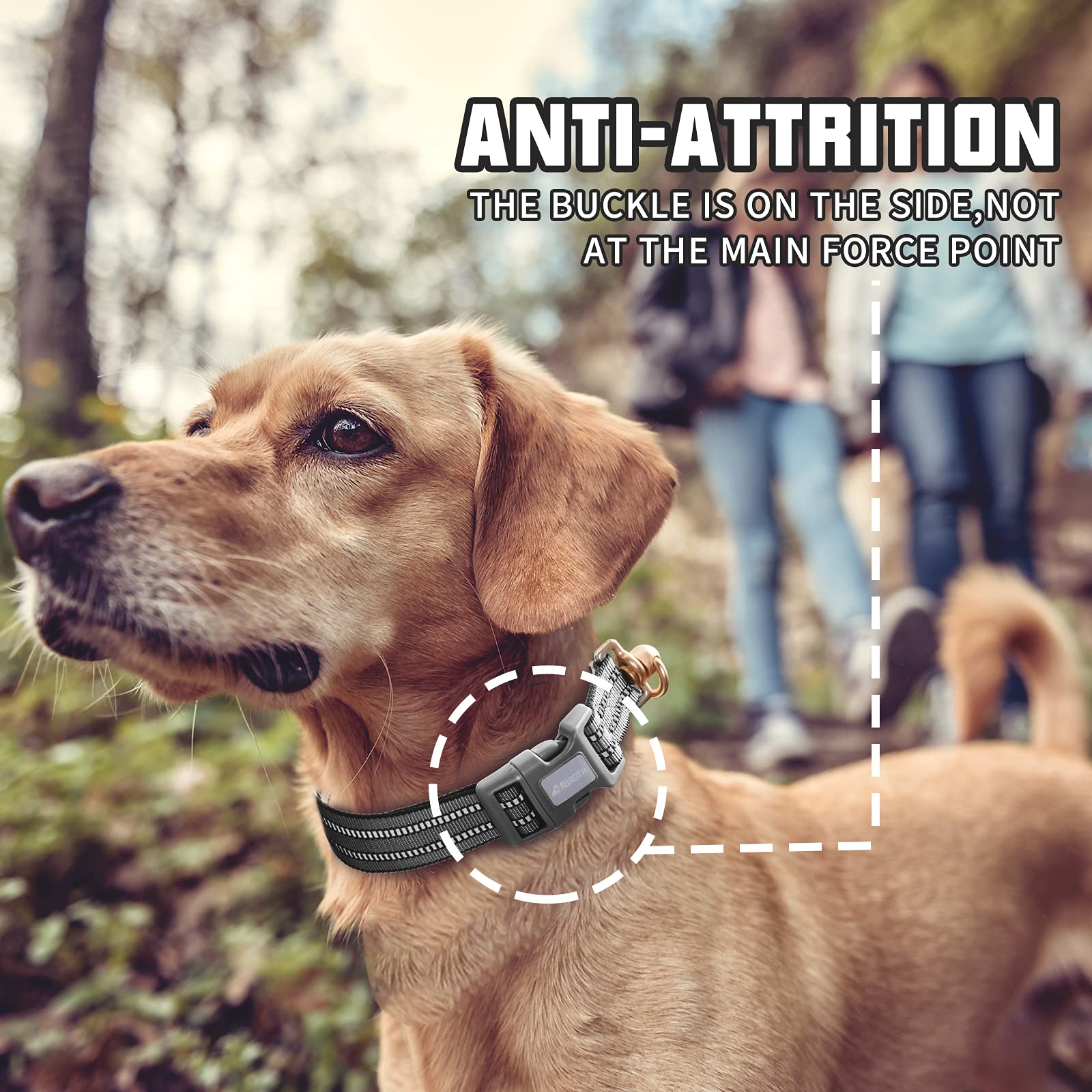 Auroth Dog Collar For Medium Large Dogs, Reflective Dog Collar, Soft Nylon Adjustable Dog Collars With Heavy Duty Metal D Ring Tangle Free (Medium:12'-19.6', Grey)