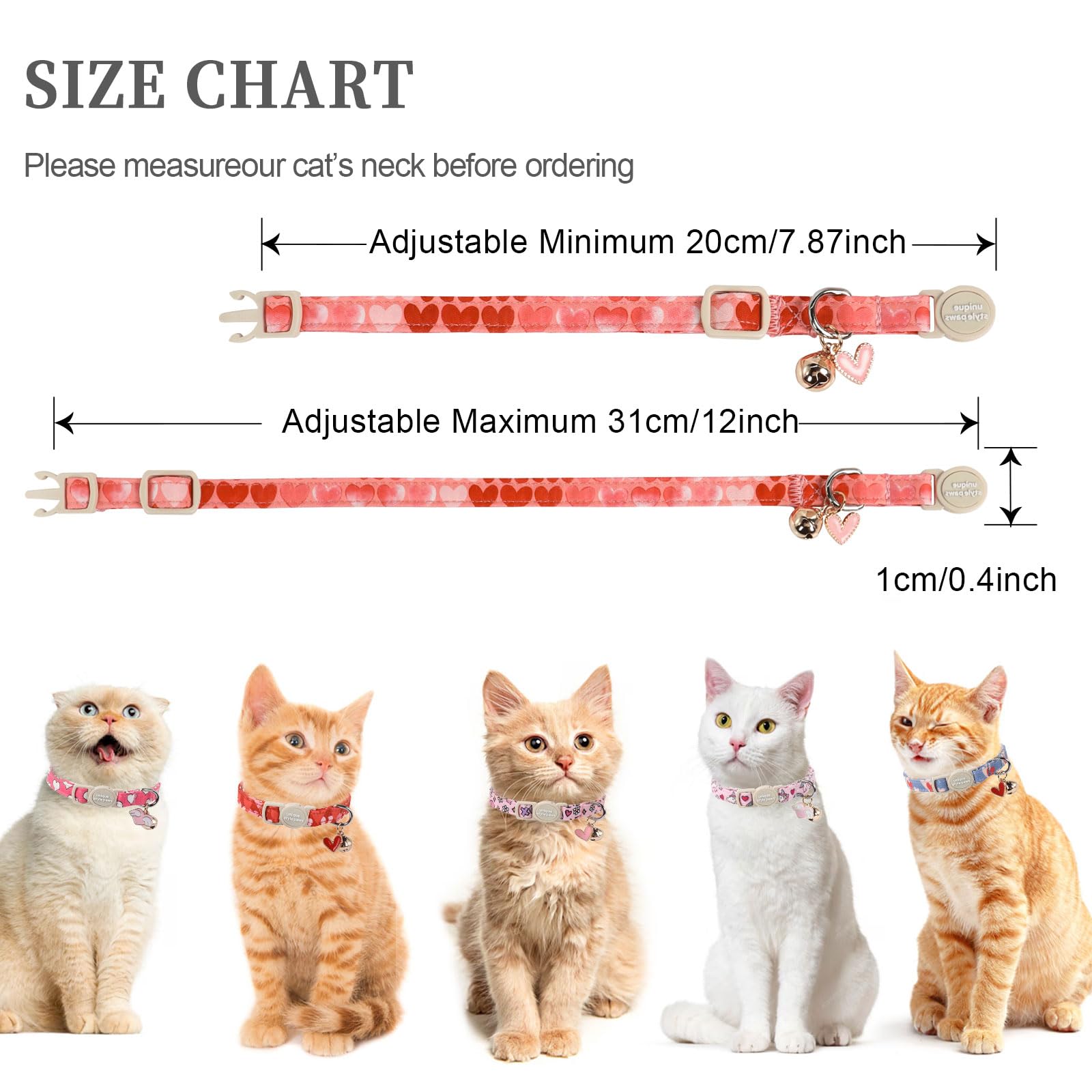 Unique Style Paws 2 Pack Valentine'S Kitten Collar Breakaway With Bell&Pendant, Adjustable Safety Red Lip Rainbow Cat Cotton Col