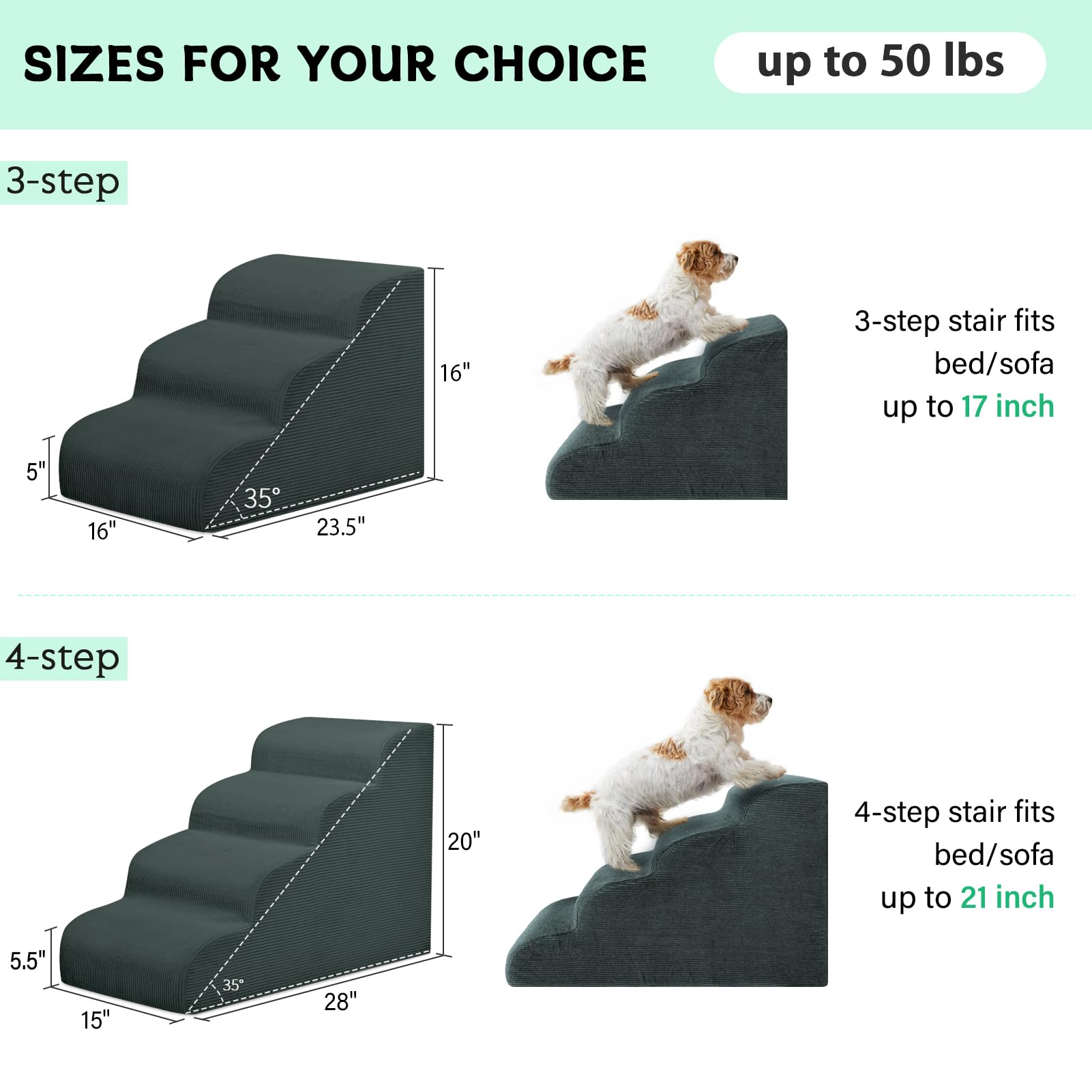 Mesa Lemon Dog Stairs Steps For High Bed, 3 Steps Pet Steps For Small Dogs Non-Slip Removable Washable Cover Ramp For Indoor Out