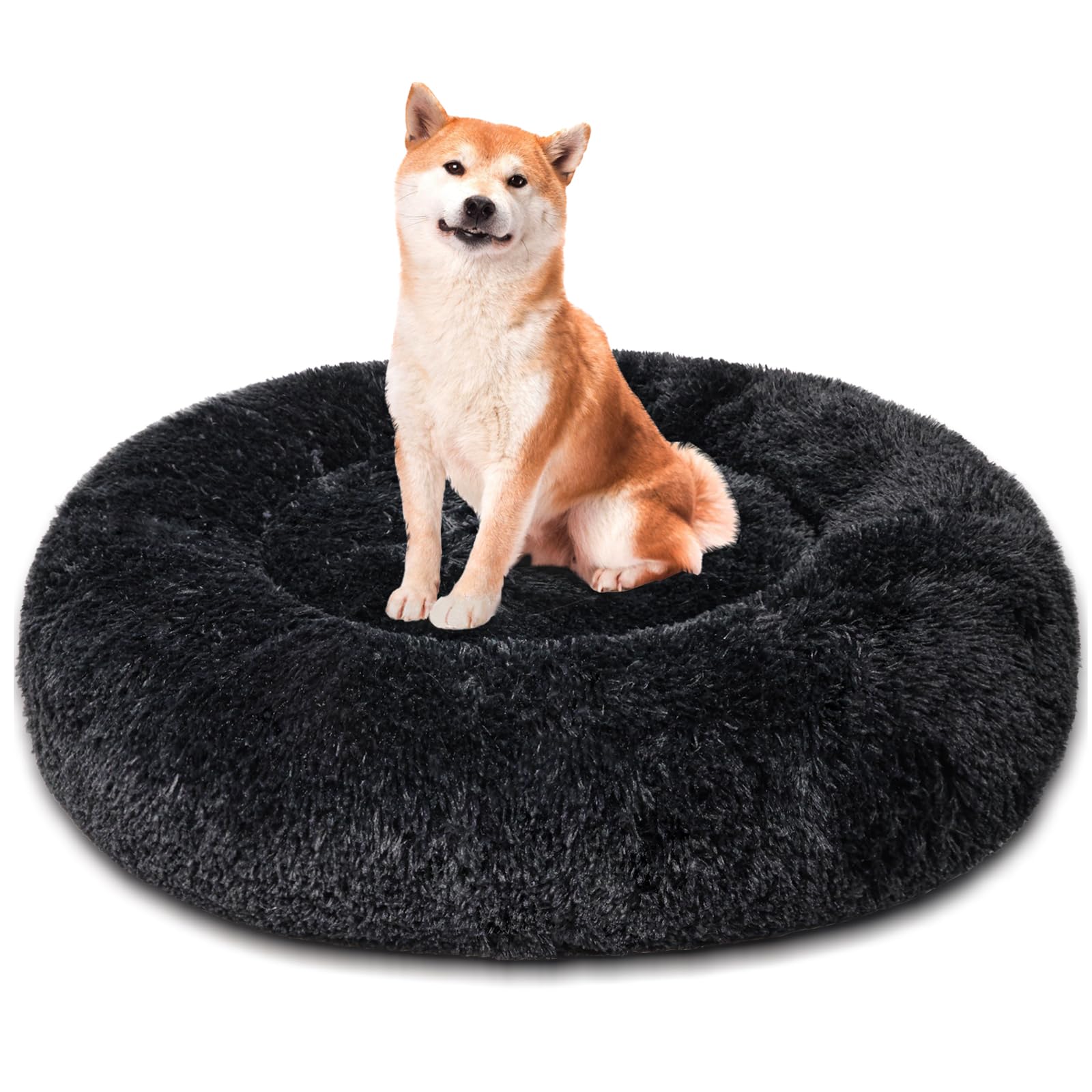 Patas Lague Calming Dog Bed For Medium Dogs, Fluffy Soft Cozy Cat Bed, Faux Fur Anti-Anxiety Plush Washable Pet Donut Cuddler Fo