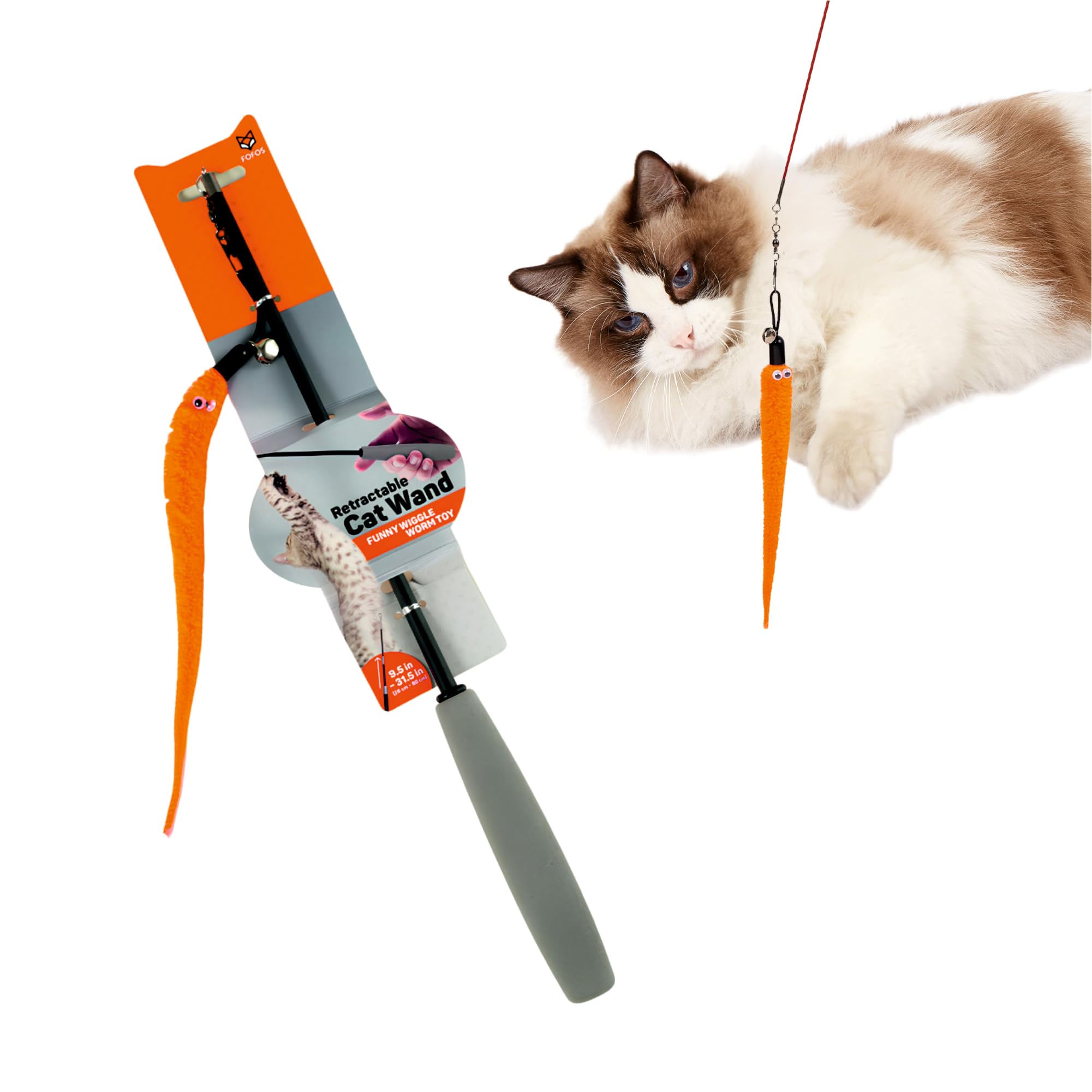 Barkbutler X Fofos Retractable Cat Worm Teaser  Interactive Cat Toys With Catnip  Cat Teaser Toy Set  Multicoloured