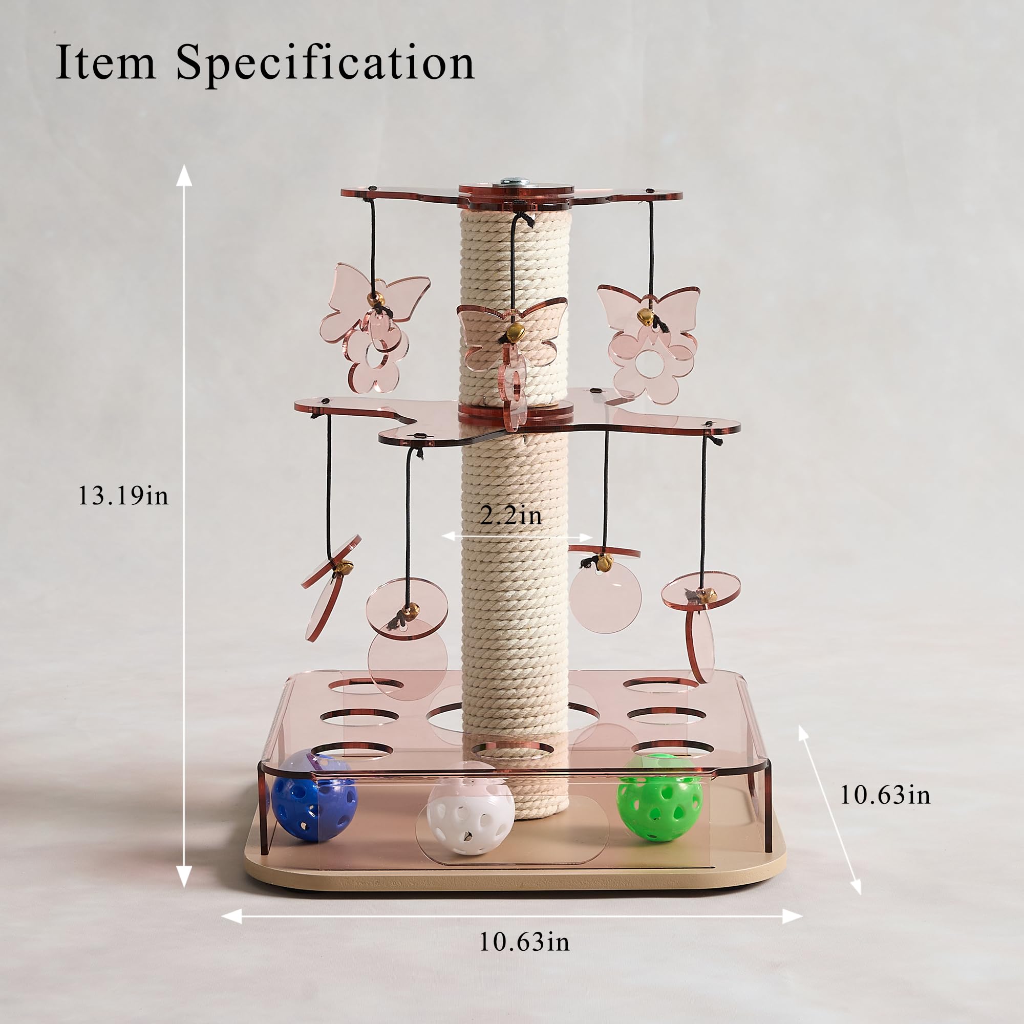 Kicari Modern 3-in-1 Interactive Cat Toy with Scratching Post, Cat Puzzle Toys for Indoor Cats with Colorful Jingle Balls, 2-Lay