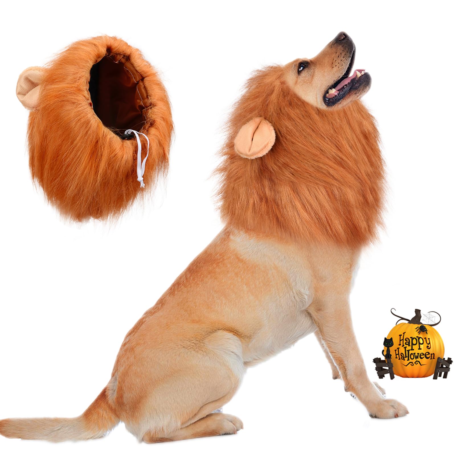 Vivifying Lion Mane For Dog, Adjustable Halloween Dog Lion Costume Wig With Ears For Medium Dogs, Realistic & Funny Dog Accessory Perfect For Parties And Photoshoots (Medium, Dark Brown)