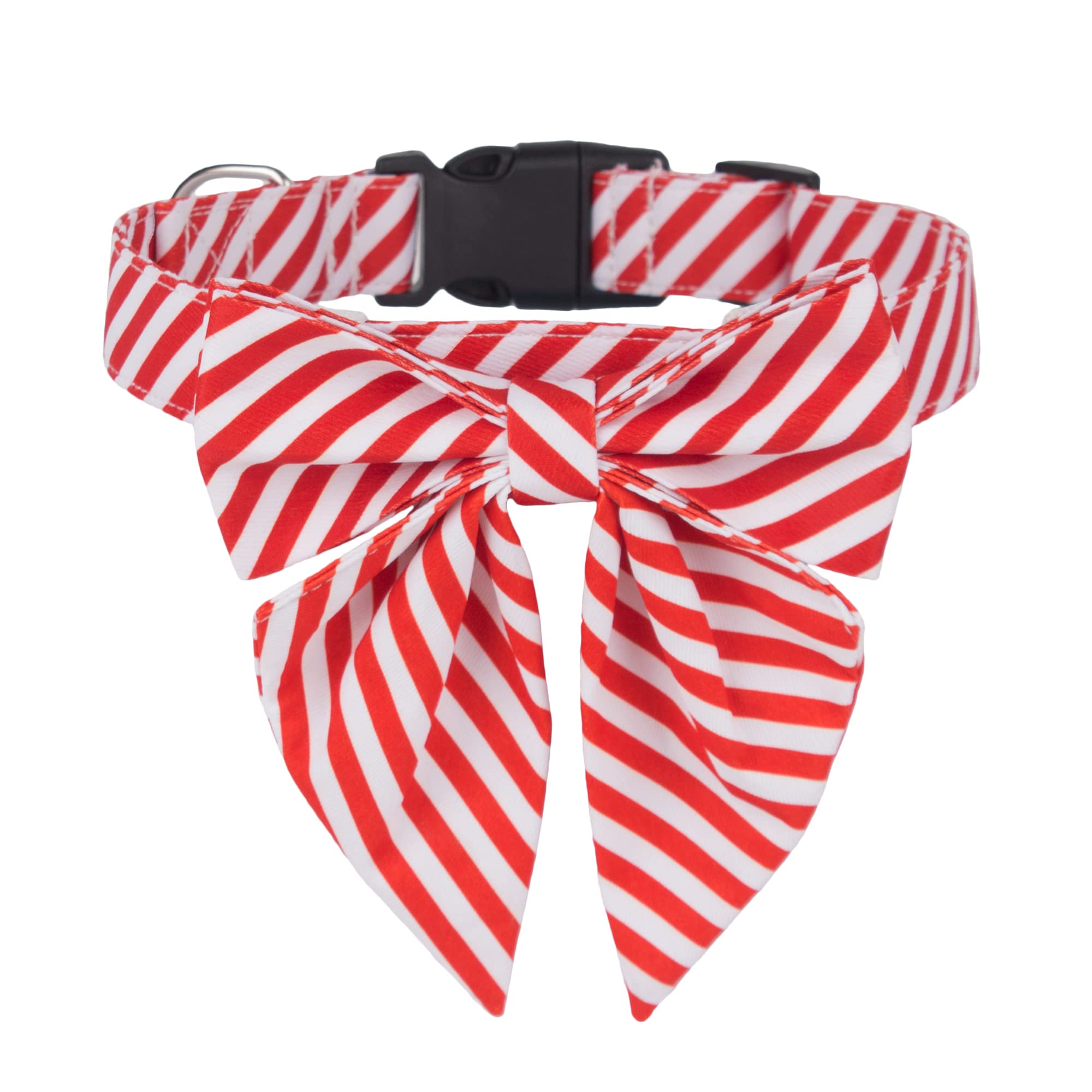 Adoggygo Christmas Dog Collar With Bow, Adjustable Cotton Stripe Bowtie Dog Christmas Collars For Small Medium Large Dogs Pets (Medium, Red & White)