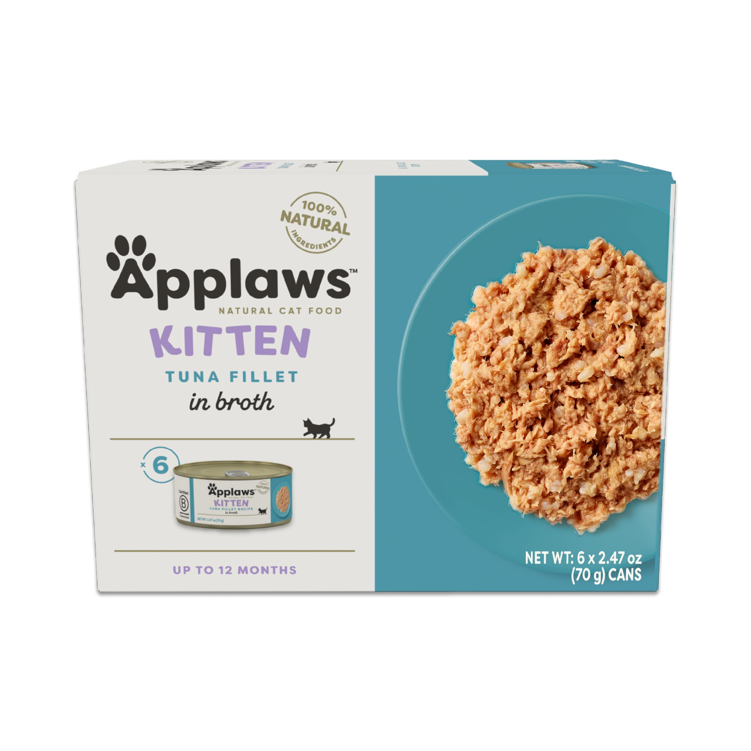 Applaws Natural Wet Kitten Food, Limited and Natural Ingredients, High Protein with No Artificial Additives, Tuna Fillet in Brot