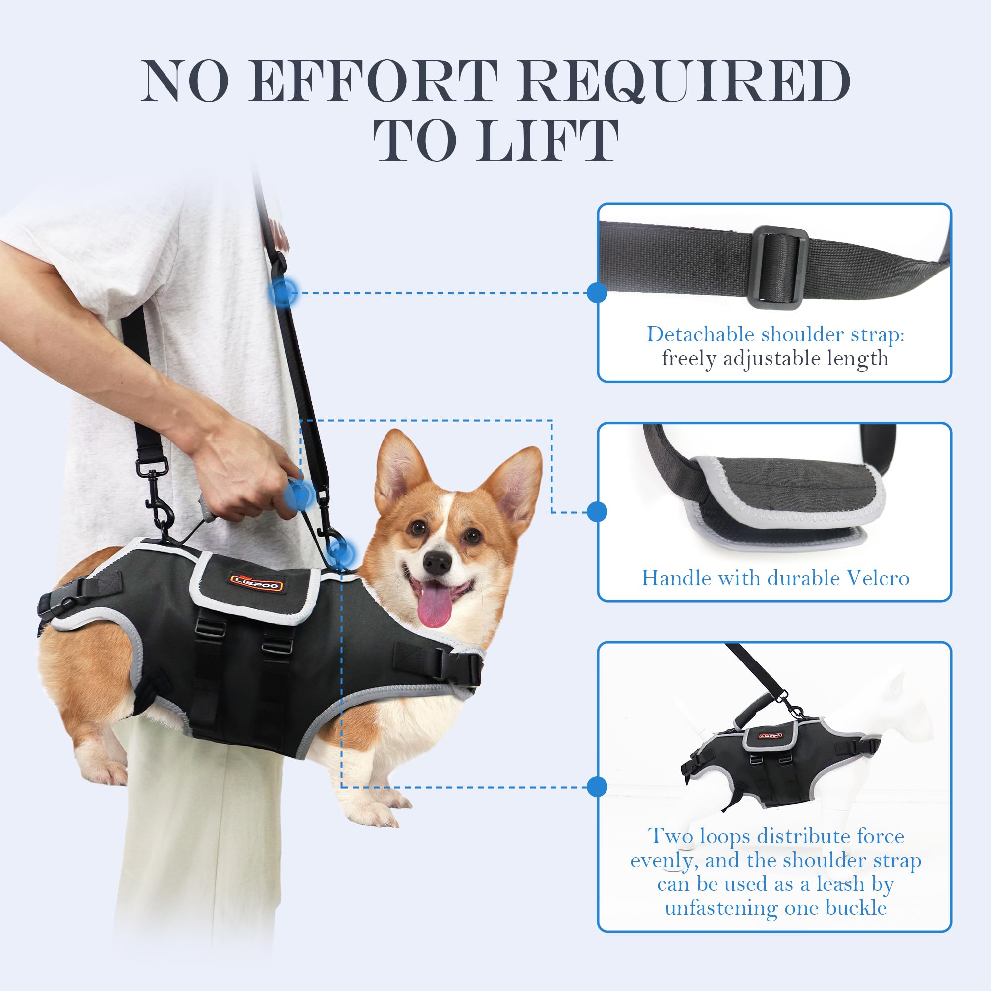 Dog Lift Harness, Full Body Support with Adjustable Control Handle & Reflective Straps for Medium Senior Dogs, Post-Surgery Reco