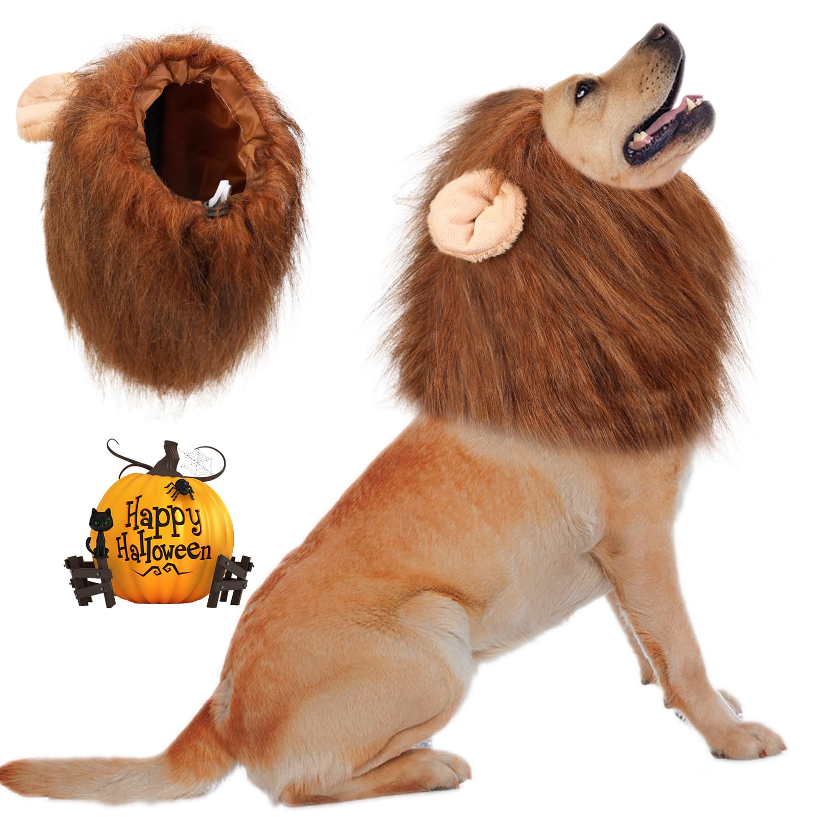 Vivifying Lion Mane For Dog, Adjustable Halloween Lion Costume Wig With Ears For Medium Dogs, Realistic & Funny Accessory Perfect For Parties And Photoshoots (Medium, Brown&Black)