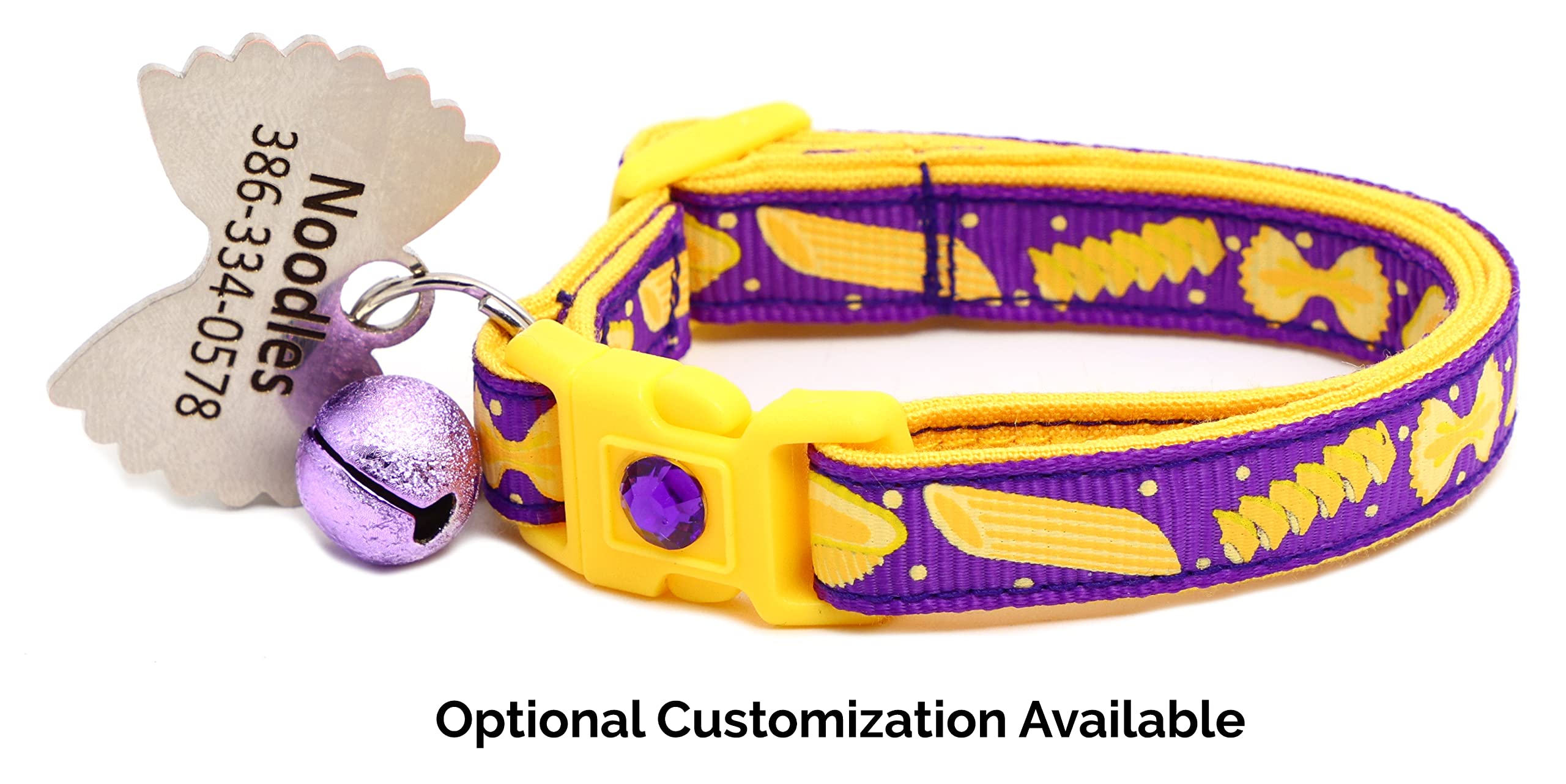 Noodle Cat Collar - Safety - Breakaway - Charm And Bell - Pugs2Persians (Small(10 Lbs & Less), Purple)