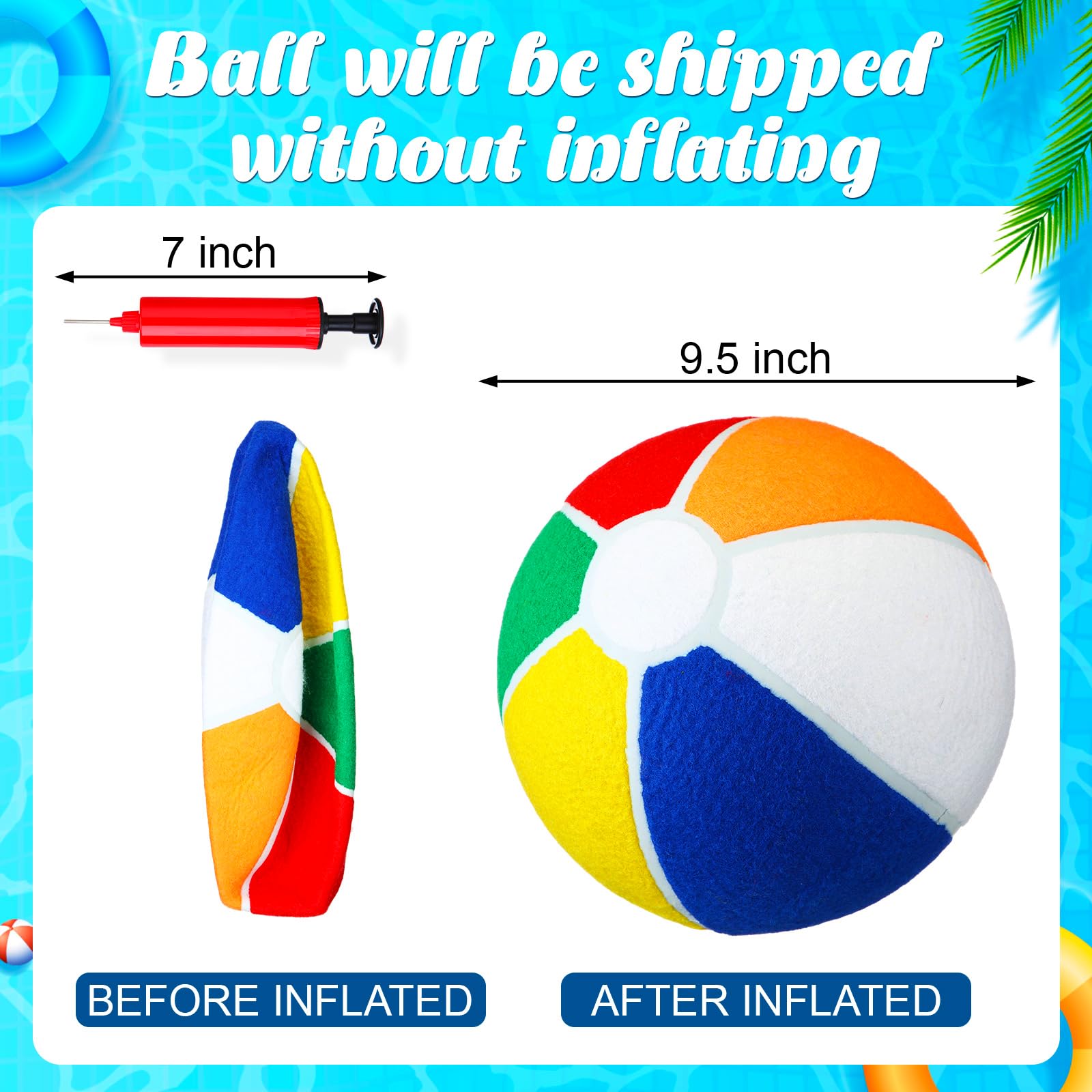 Shappy Dog Water Toy - Giant 9.5" Beach Ball with Air Pump, Multicolor Rubber & Felt, Perfect for Small Medium Puppies, Outdoor Fun