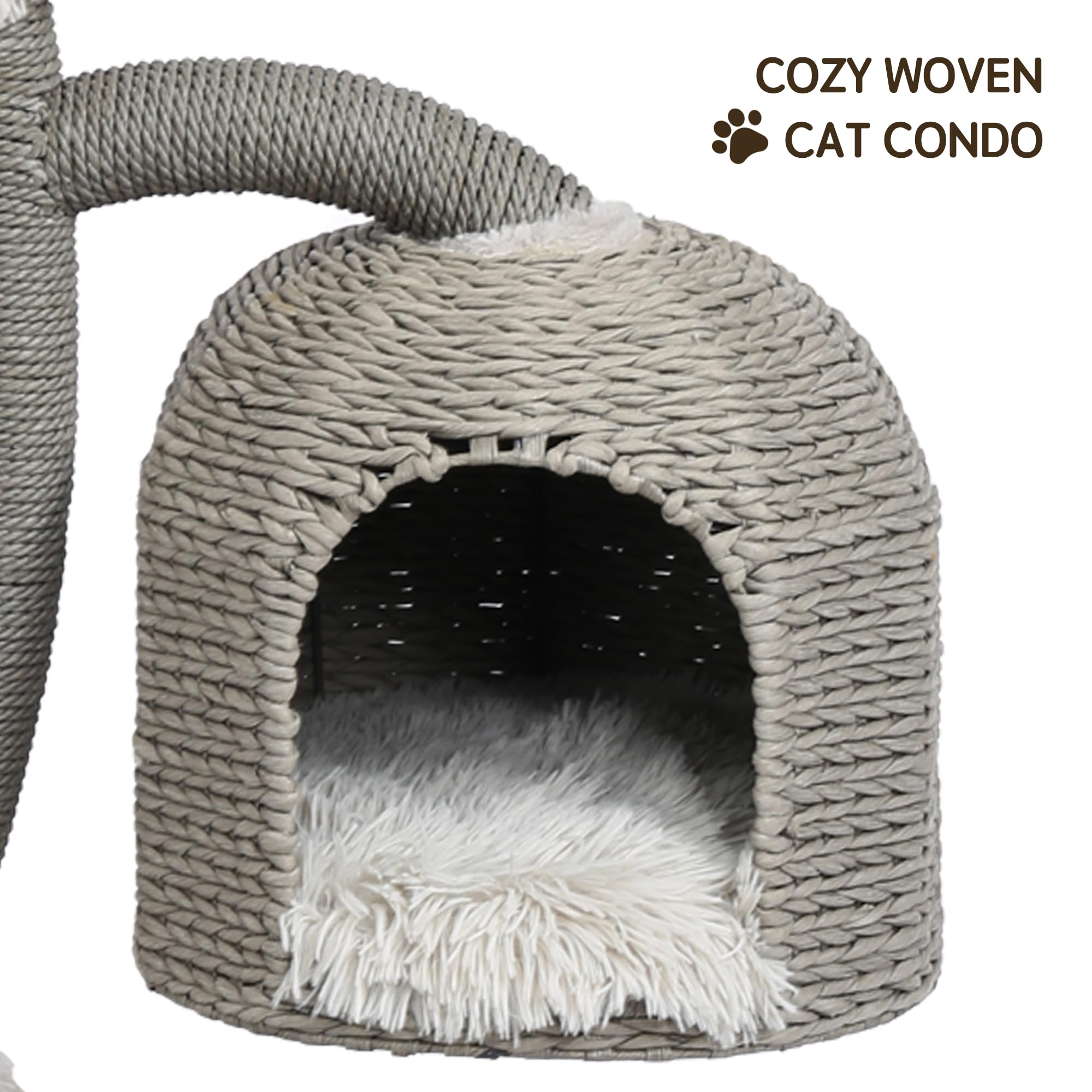 Kamaboko 55.9'' Tall Cat Tree With Birdcage Cat Condo For Large Cats, Modern Cat Tree Tower With Scratching Post, Cat Tower With