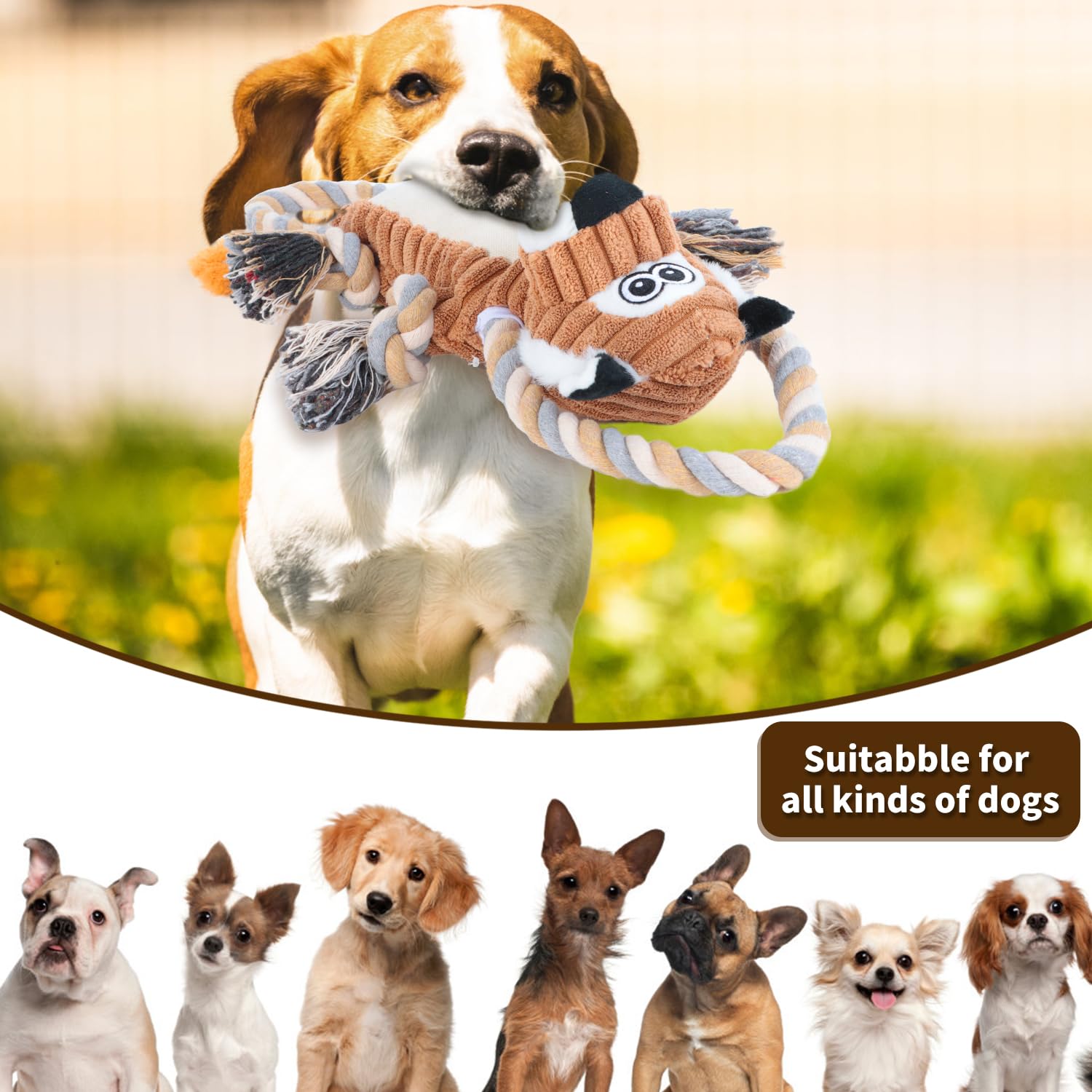 Cneeeeeb Squeaky Dog Toys Interactive Durable Rope-Infused Lion Shape Puppy Chew Toys For Small, Medium And Big Dogs