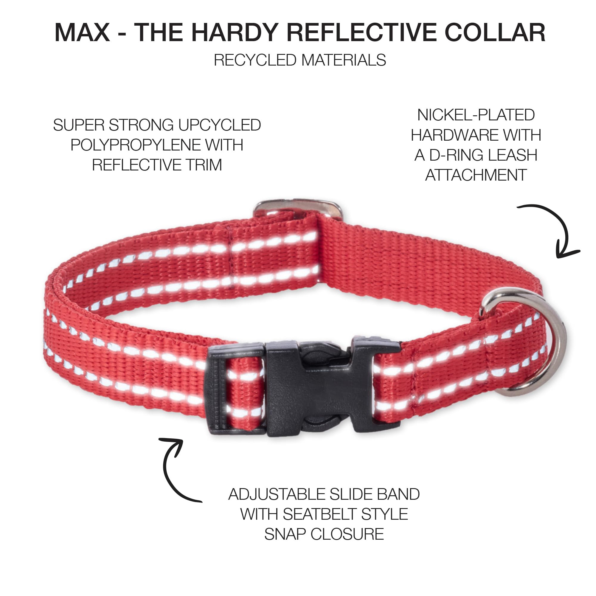 Pet Passion Adjustable Reflective Dog Pet Collar For Small, Medium And Large Dogs, Red, Large