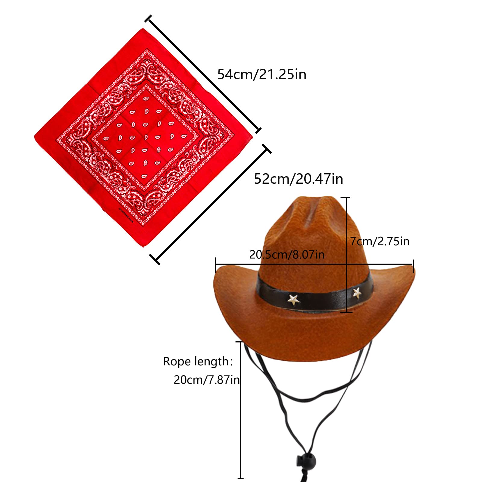Awocan Dog Cowboy Hat And Bandana Scarf Dog Cat Sombrero Puppy Hat Dog Cat Costume Cosplay Cap Puppy Pet Dog Cat Holiday Pet Party Decoration (Coffee)