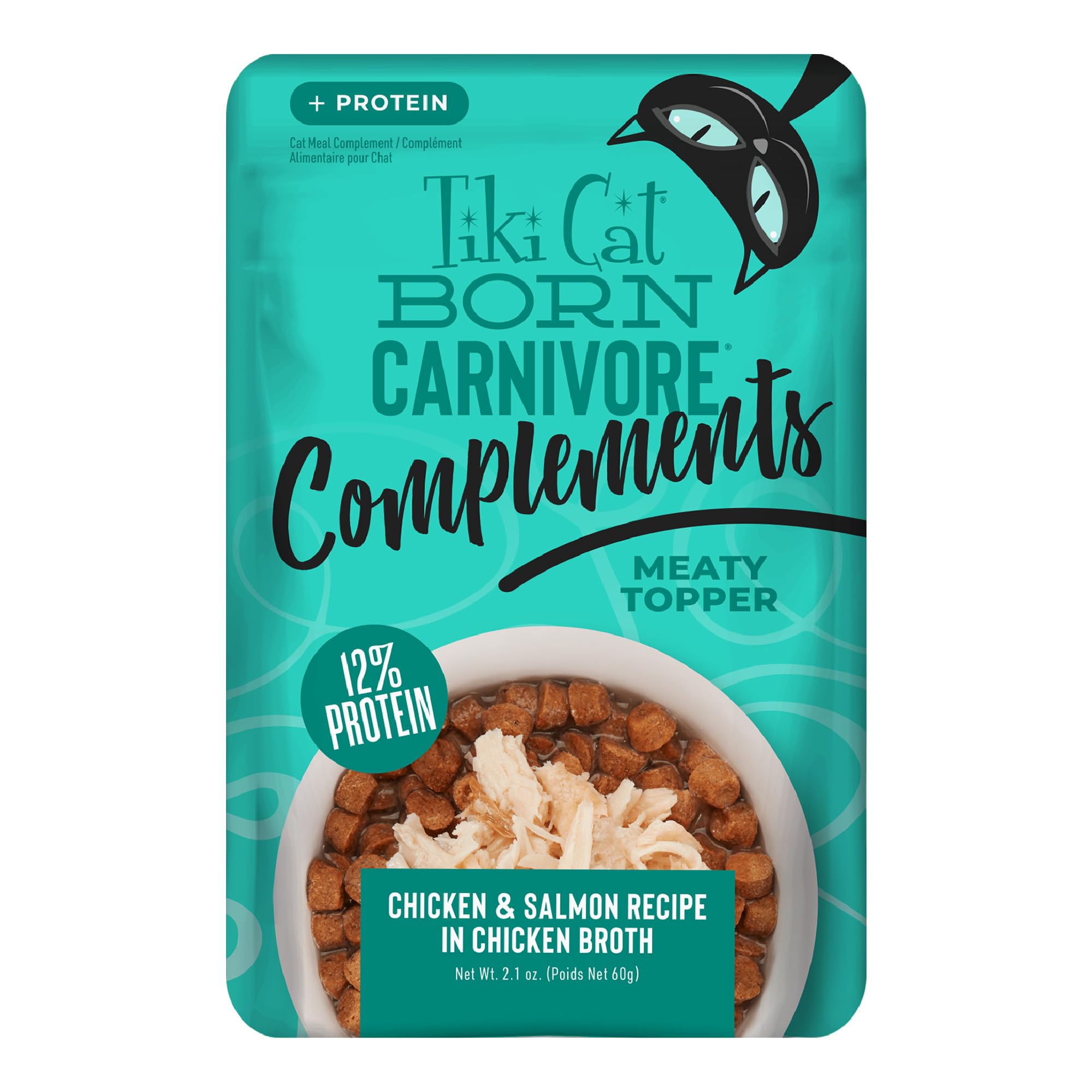 Tiki Cat Born Carnivore Complements Wet Cat Food Topper, Chicken & Salmon 2.1 oz. Pouch (12 Count)