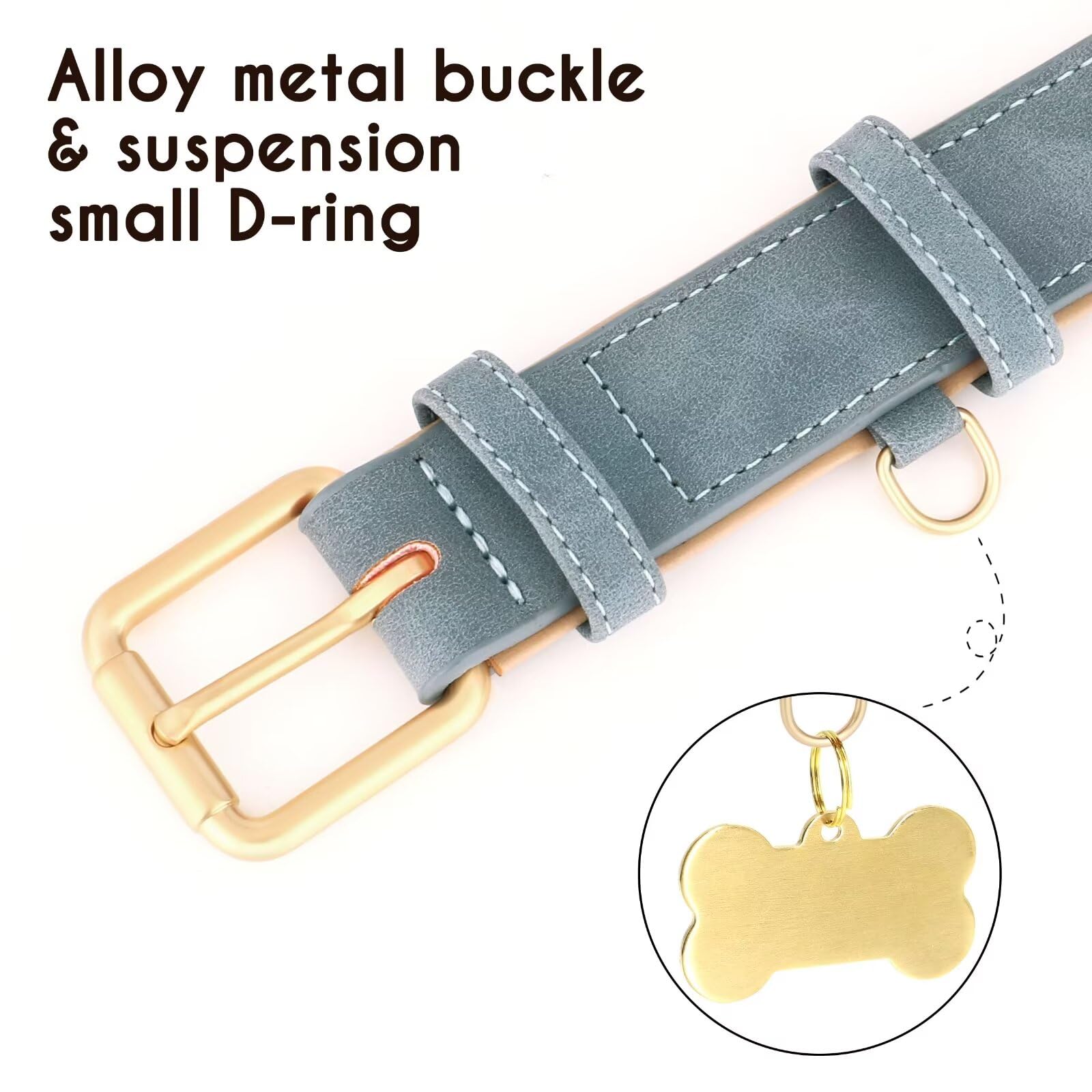 Didog Soft Padded Leather Dog Collar, Adjustable Dog Collars For Medium Dogs With Heavy Duty Metal Buckle And D Ring,Blue,L