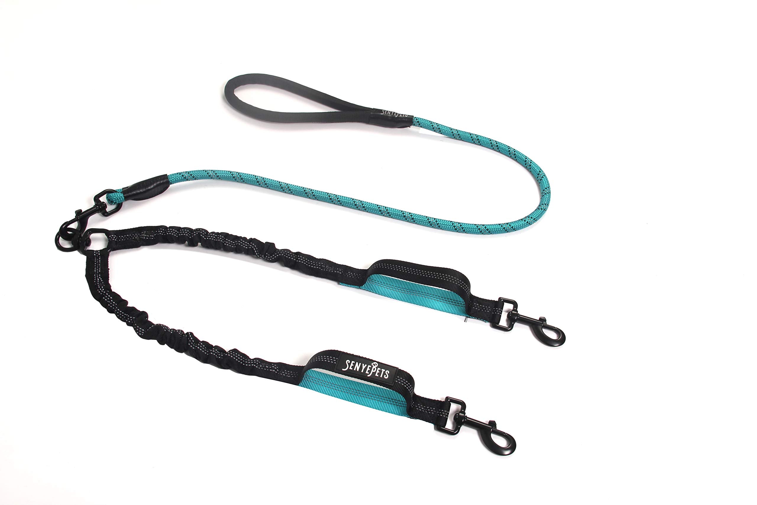 Double Dog Leash Swivel No Tangle Double Dog Walking Training Leash Comfortable Shock Absorbing Reflective Bungee For Two Dogs