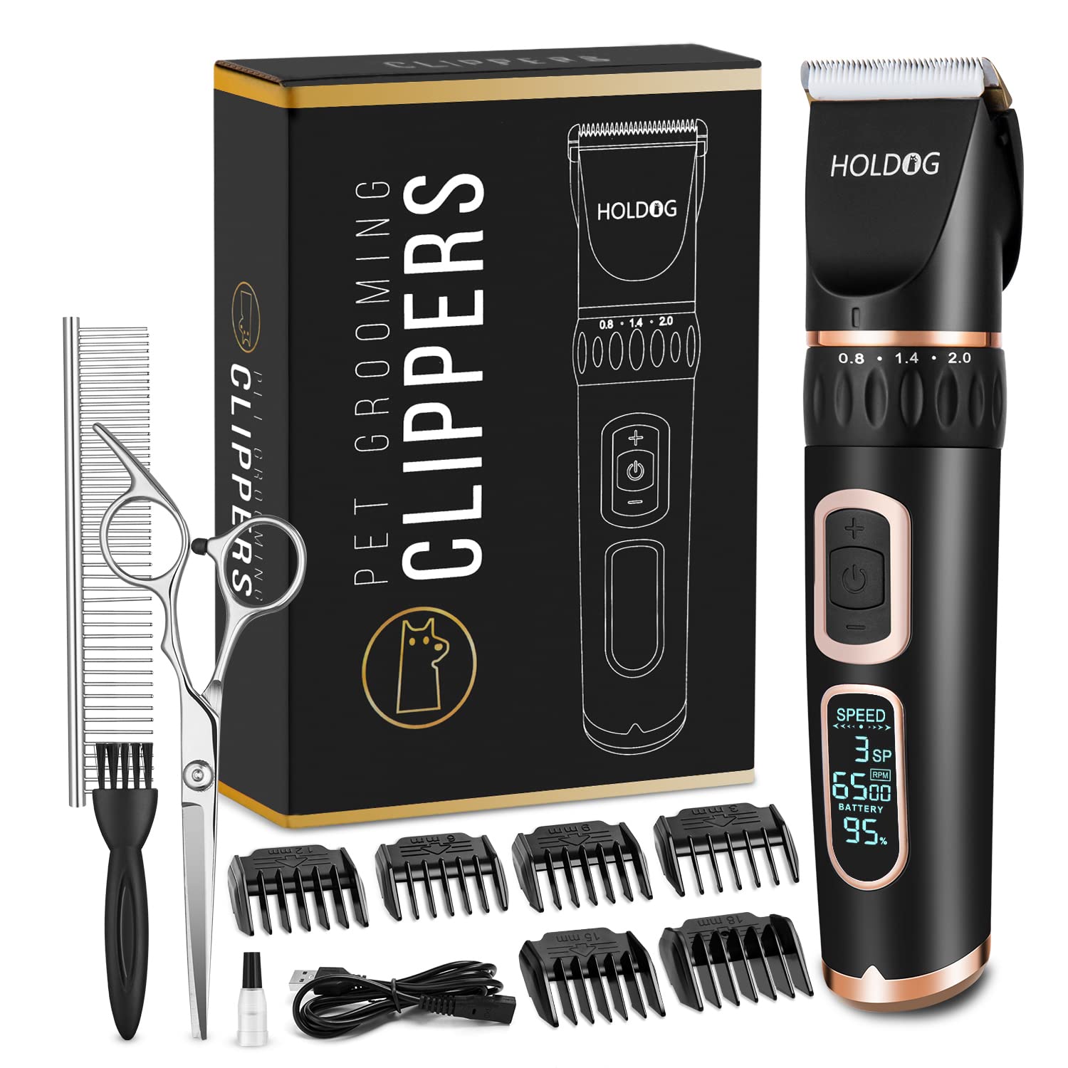 Dog Clippers Professional Heavy Duty Grooming Clipper 3-Speed Low Noise High Power Rechargeable Cordless Pet Tools For Small & Large Dogs Cats Pets With Thick Coats