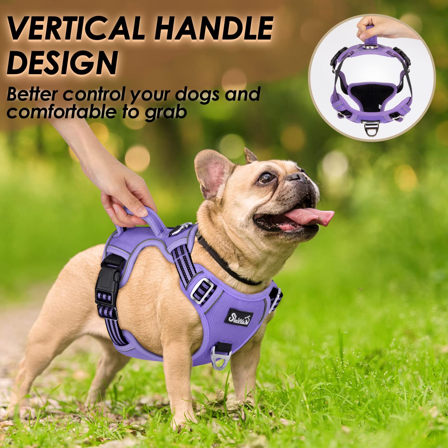 Slowton Dog Harness For Large Dogs, No Pull No Choke Pet Harness With 2 Leash Clips And Easy Control Vertical Handle, Adjustable