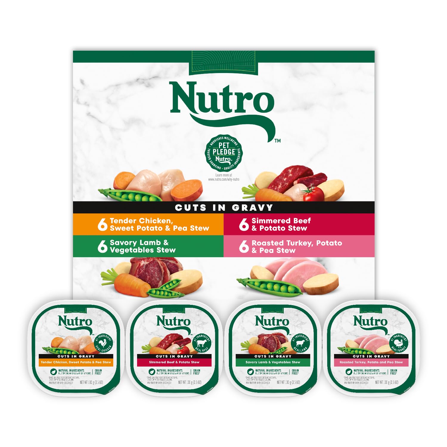 Nutro Natural Choice Cuts In Gravy Wet Dog Food 4 Flavors Variety Pack, 3.5 oz. Trays (24 Count, Pack of 1)