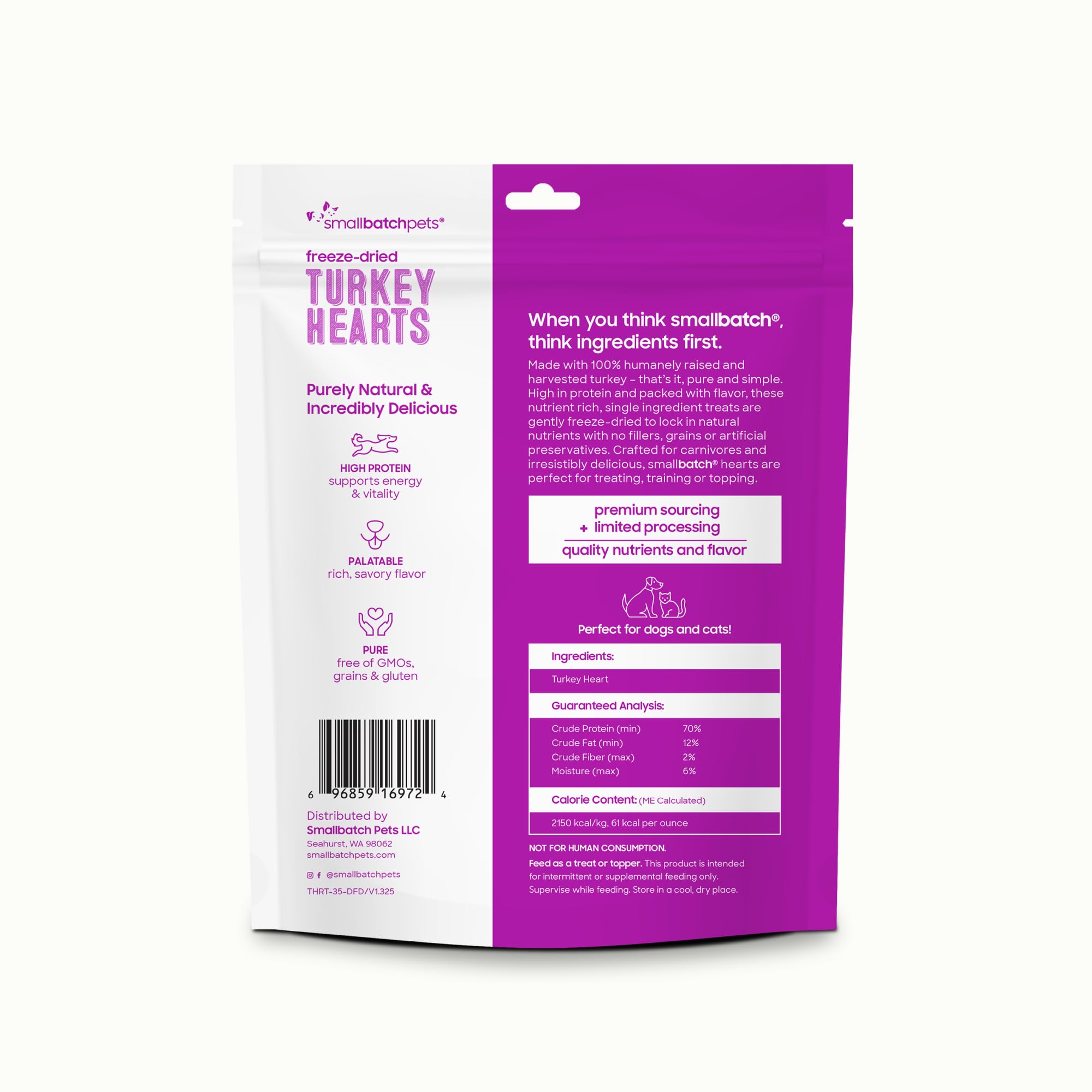 smallbatch Pets Premium Freeze-Dried Turkey Heart Treats for Dogs and Cats, 3.5 oz, Made and Sourced in The USA, Single Ingredie