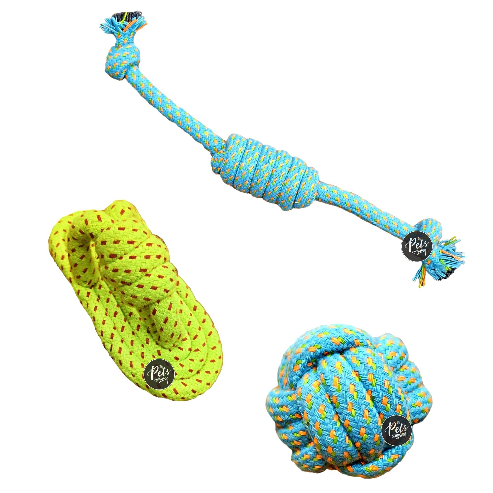 The Pets Company Dog Chew Toys For Puppy Teething & Training (Single Knot + Chew Slipper + Dog Ball), Dog Rope Toy Combo Of 3 Fo