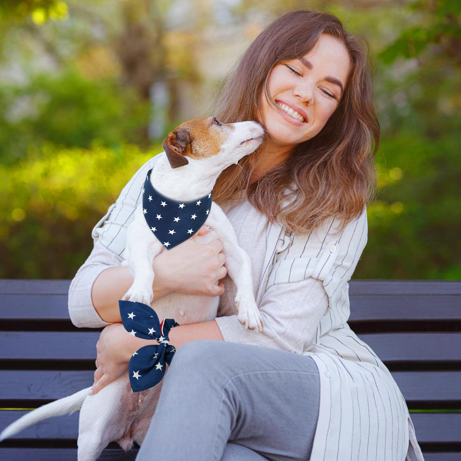 E-Clover 4Th Of July Dog Bandanas & Matching Scrunchie Set American Flag Dog Scarf Washable Patriotic Pet Bandana Triangle Kerch
