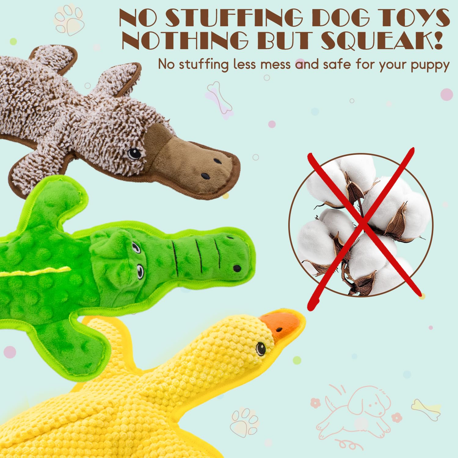 Maoooob No Stuffing Dog Squeak Toys-3 Pack Chew Toys For Small Medium Large Breed- Durable Puppy Teething Interactive To Keep Th