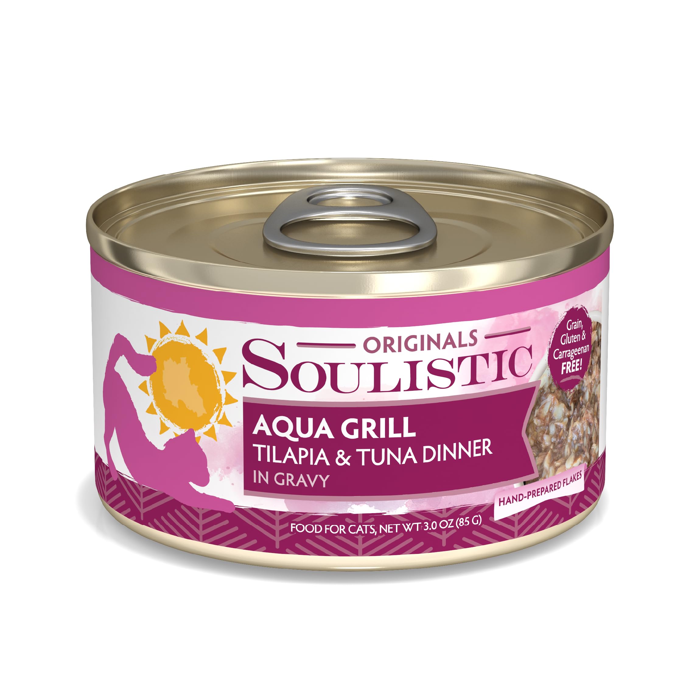 Soulistic Originals Wet Cat Food, Aqua Grill Tilapia and Tuna Dinner in Gravy, 3oz Can, Pack of 12