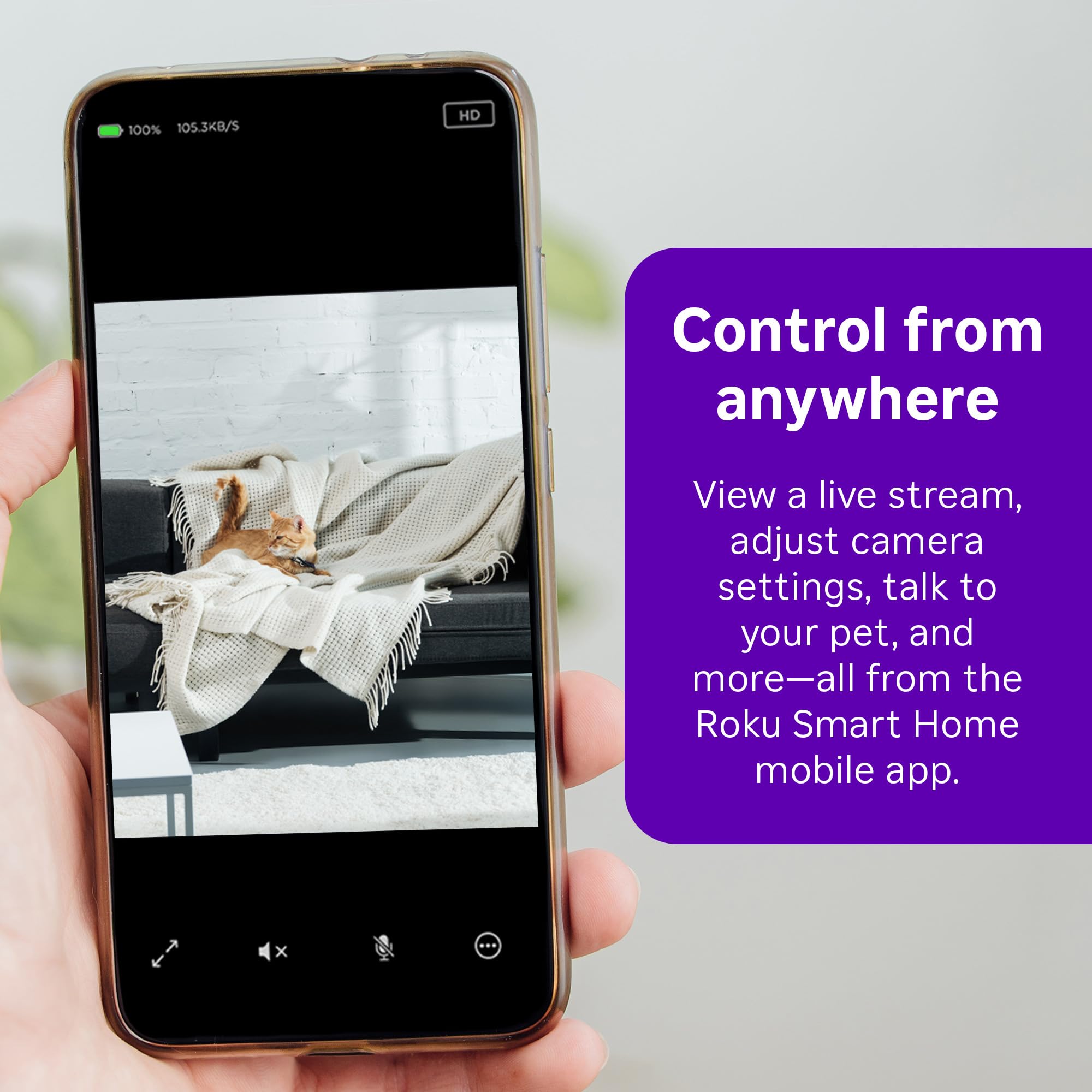 Roku New Indoor Camera 2024 - Home Security - 2-Pack - Wired Security Camera & Pet Monitor with 1080p HD Color Night Vision, Wor