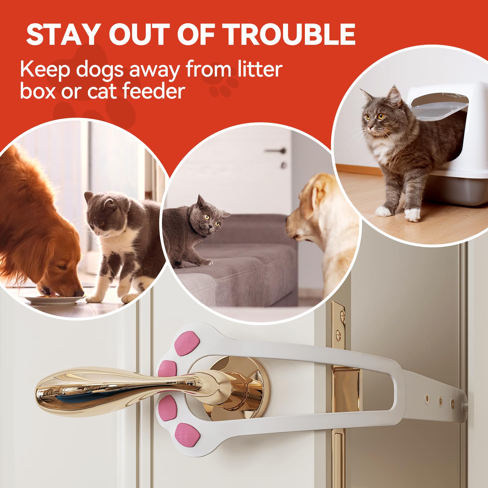 TGIOW Cat Door Latch, 1 Pcs Cat Door Stopper Pet Door Latch to Keep Dog Out of Litter Box and Food, Door Prop for Cat with 4 Adj