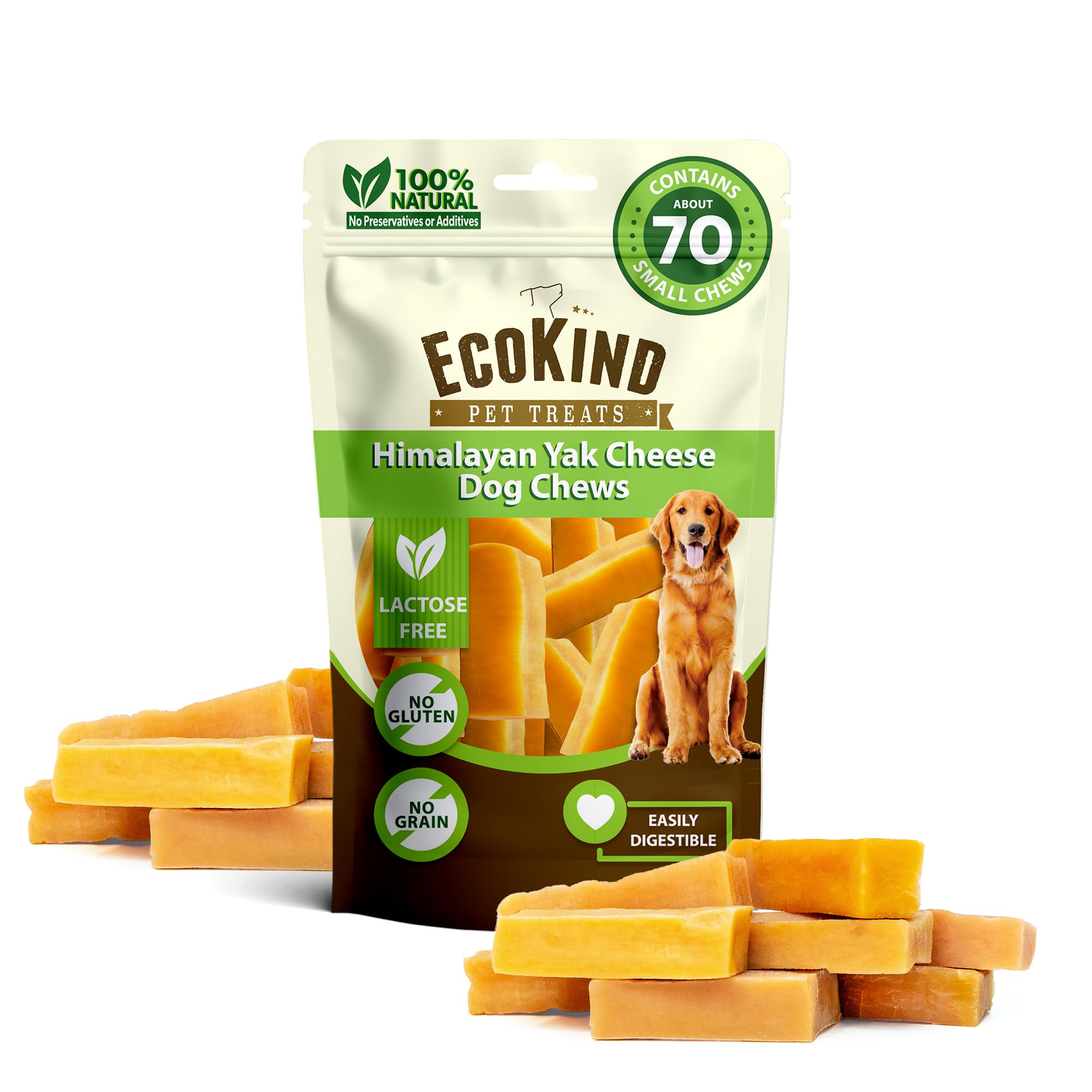 EcoKind Premium Gold Yak Cheese Himalayan Dog Chews, Healthy Dog Treats, Yak Chews for Small Dogs, All Natural, Long Lasting Dog