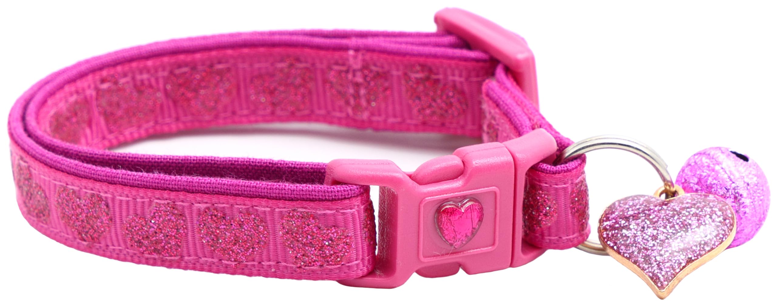 Valentines Day Cat Collar With Bell | Safety Breakaway Collar | Adjustable Large Size Or Kitten Collar (Pink Hearts On Pink, Sma