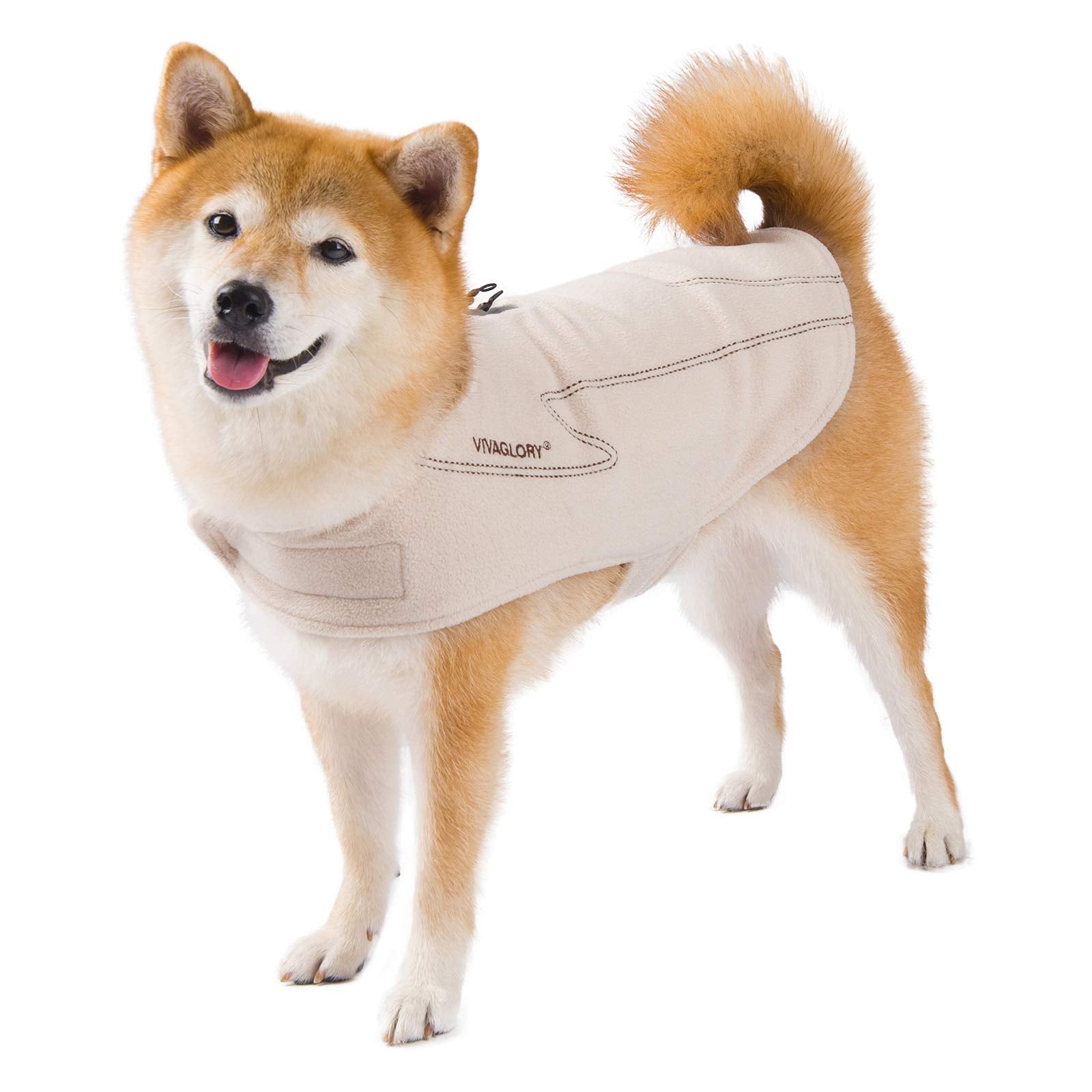 Vivaglory Dog Fleece Coat, Winter Vest for Small Medium Large Dogs, Beige, M, Windproof, Easy On/Off, Model CWY-0004QKQM