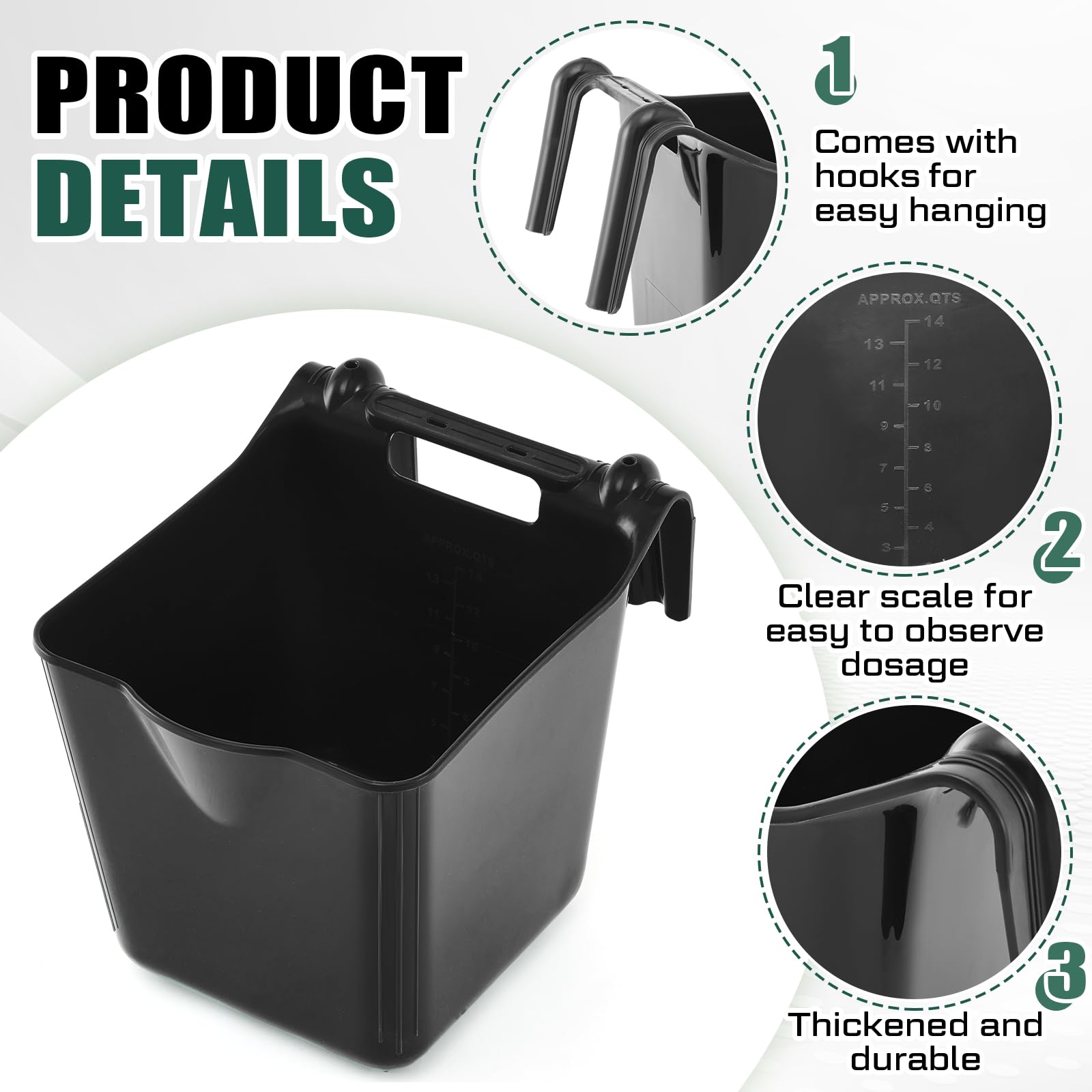 Marsui 8 Pcs 15 Quart Horse Feeders for Stall Hook Over Hanging Fence Hay Feeder Mountable Livestock Plastic Feed Bucket for Far