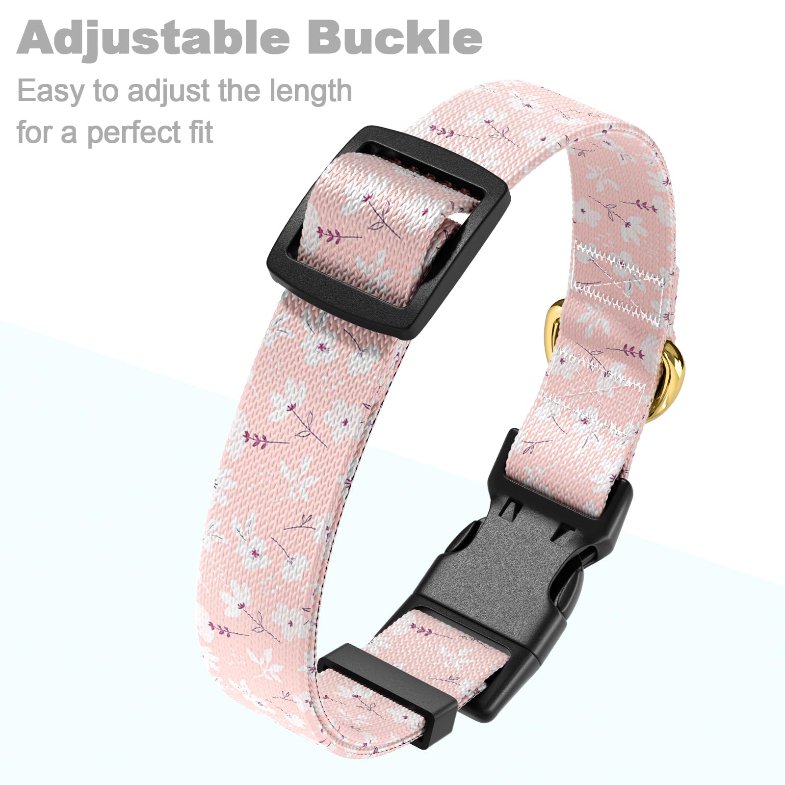 Rnivvi Dog Collar For Small Dogs, Cute Floral Heavy Duty Adjustable Puppy Collar With Quick Release Buckle For Girl & Female, Pe